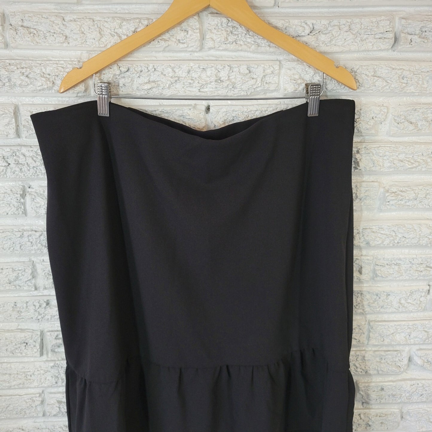 Roz Ali Womens Skirt 2X Plus Aline Knee Length Ruffle Black Poly Blend Pull On