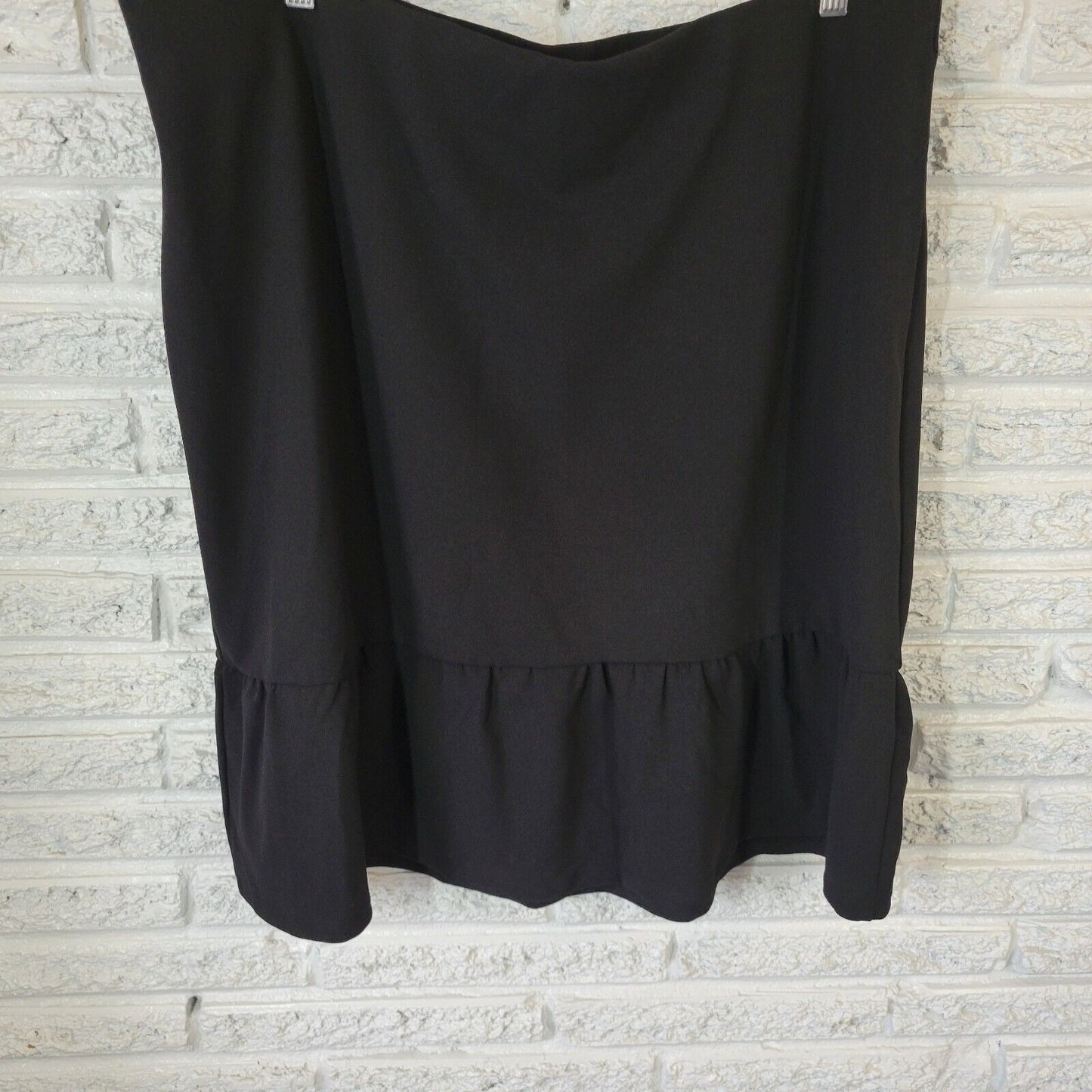 Roz Ali Womens Skirt 2X Plus Aline Knee Length Ruffle Black Poly Blend Pull On