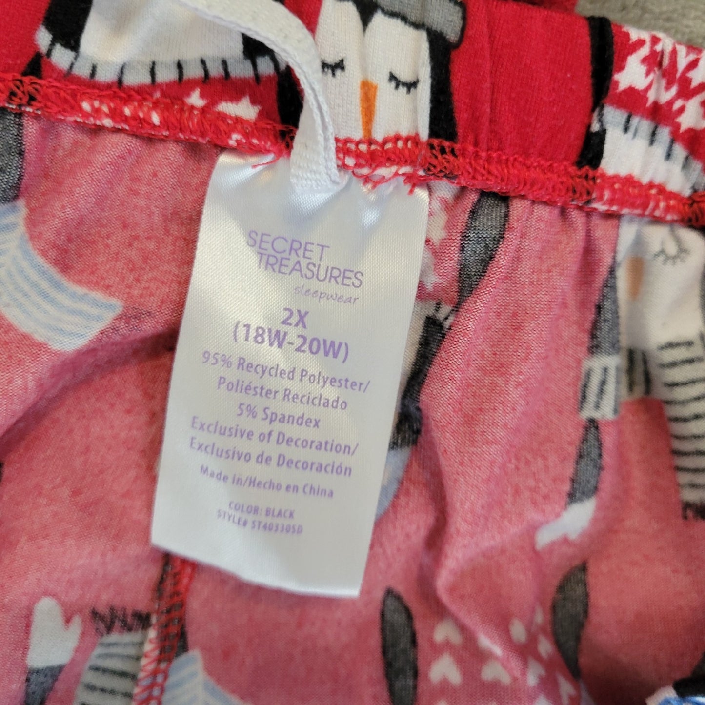 Secret Treasures Womens Pajama Pants 2X 18W 20W Plus Red Penguins Loungewear