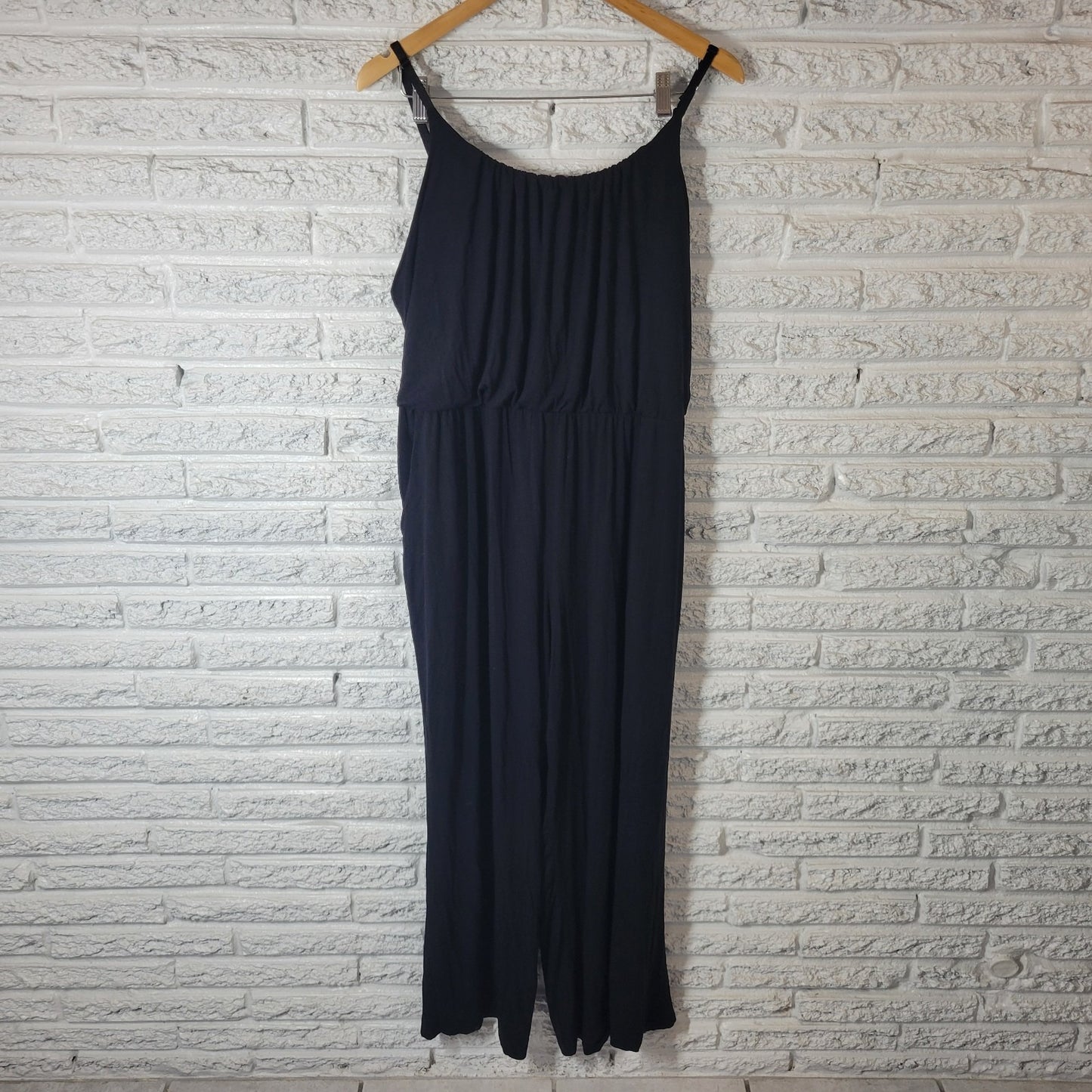 Kaileigh Womens Jumpsuit 2X Plus Sleeveless Spaghetti Black Pockets Casual Comfy