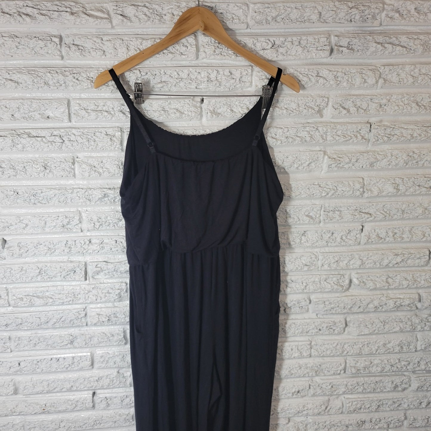 Kaileigh Womens Jumpsuit 2X Plus Sleeveless Spaghetti Black Pockets Casual Comfy