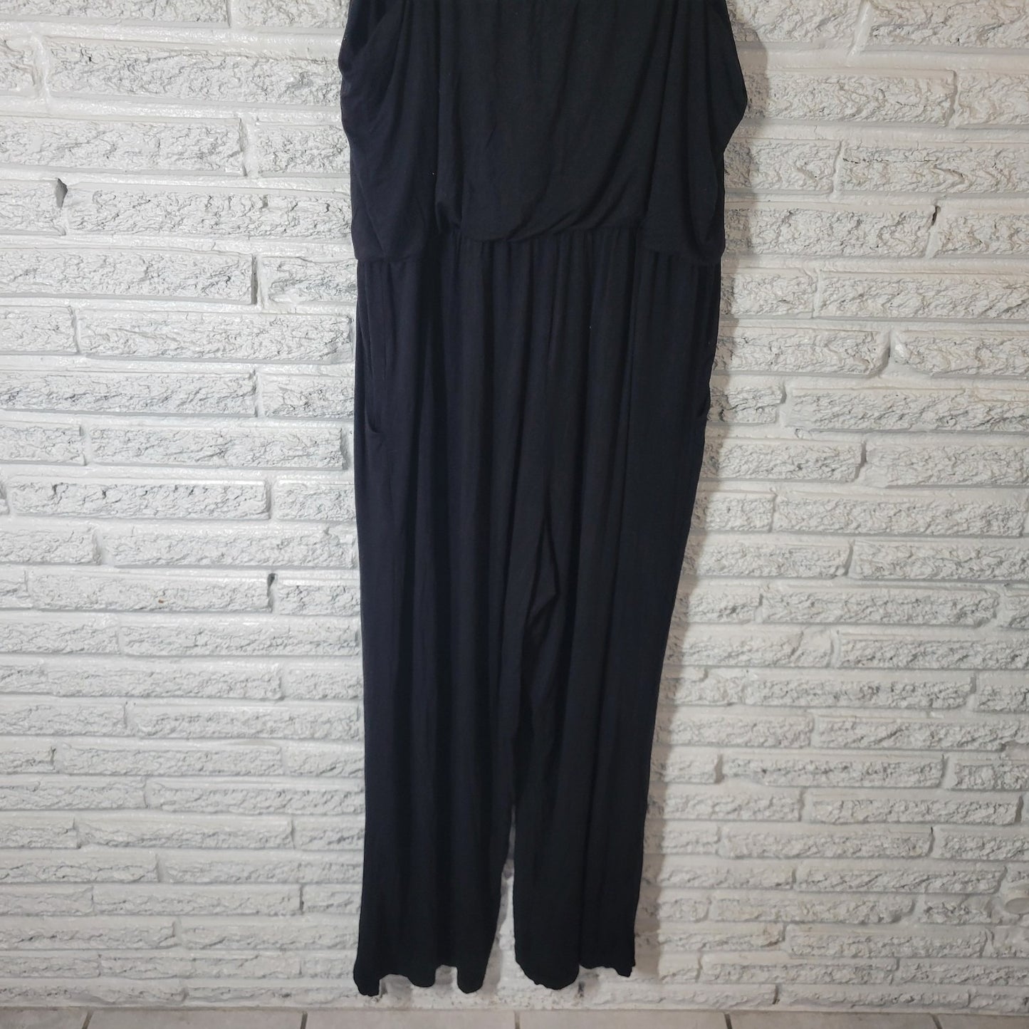 Kaileigh Womens Jumpsuit 2X Plus Sleeveless Spaghetti Black Pockets Casual Comfy