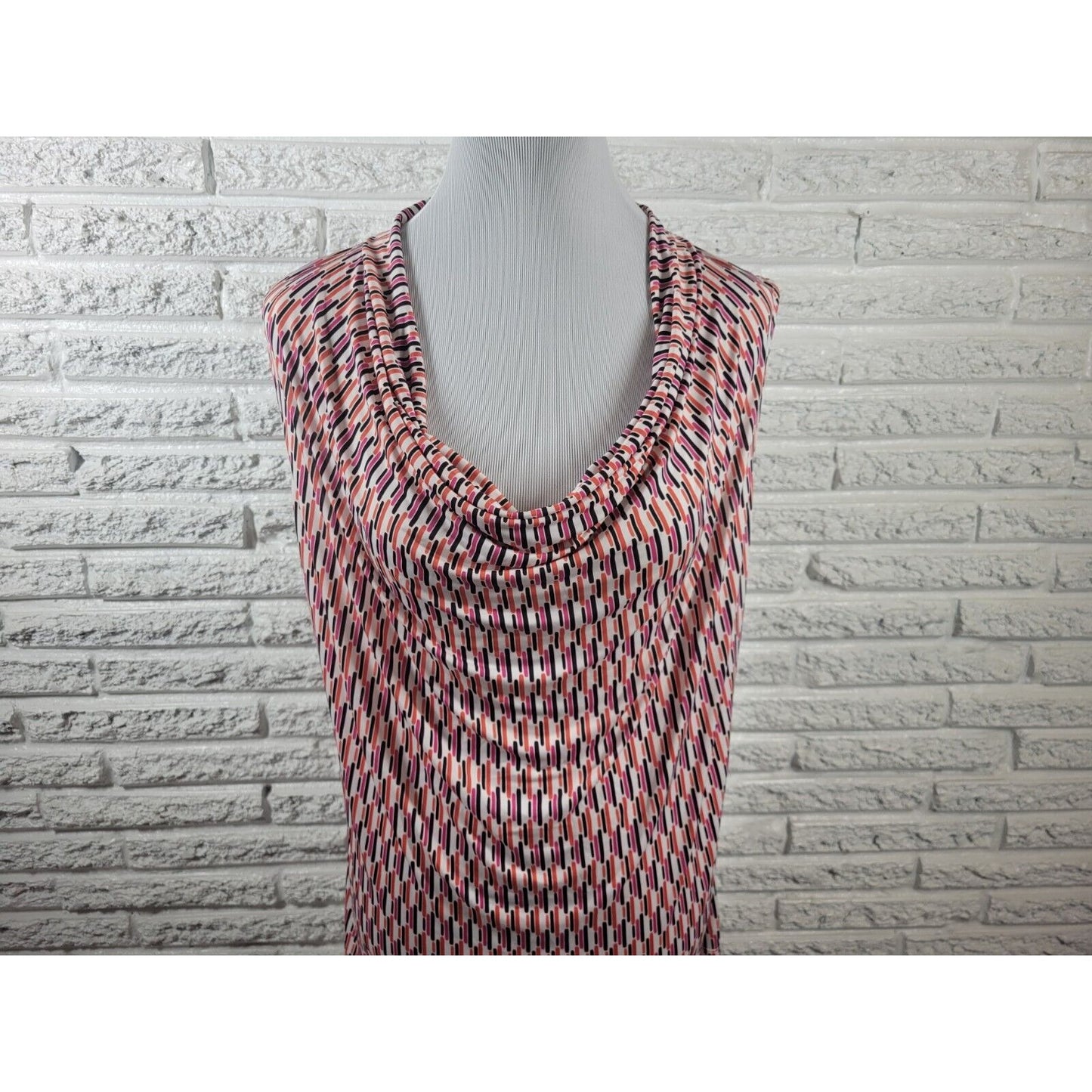 Worthington Womens Top Extra Large XL Sleeveless Pink Geometric Cowl Neck Career