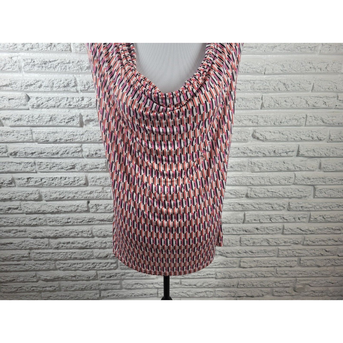 Worthington Womens Top Extra Large XL Sleeveless Pink Geometric Cowl Neck Career