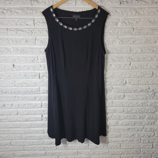 Connected Womens Dress 18W Plus Shift Sleeveless Black Poly Blend Beaded Office