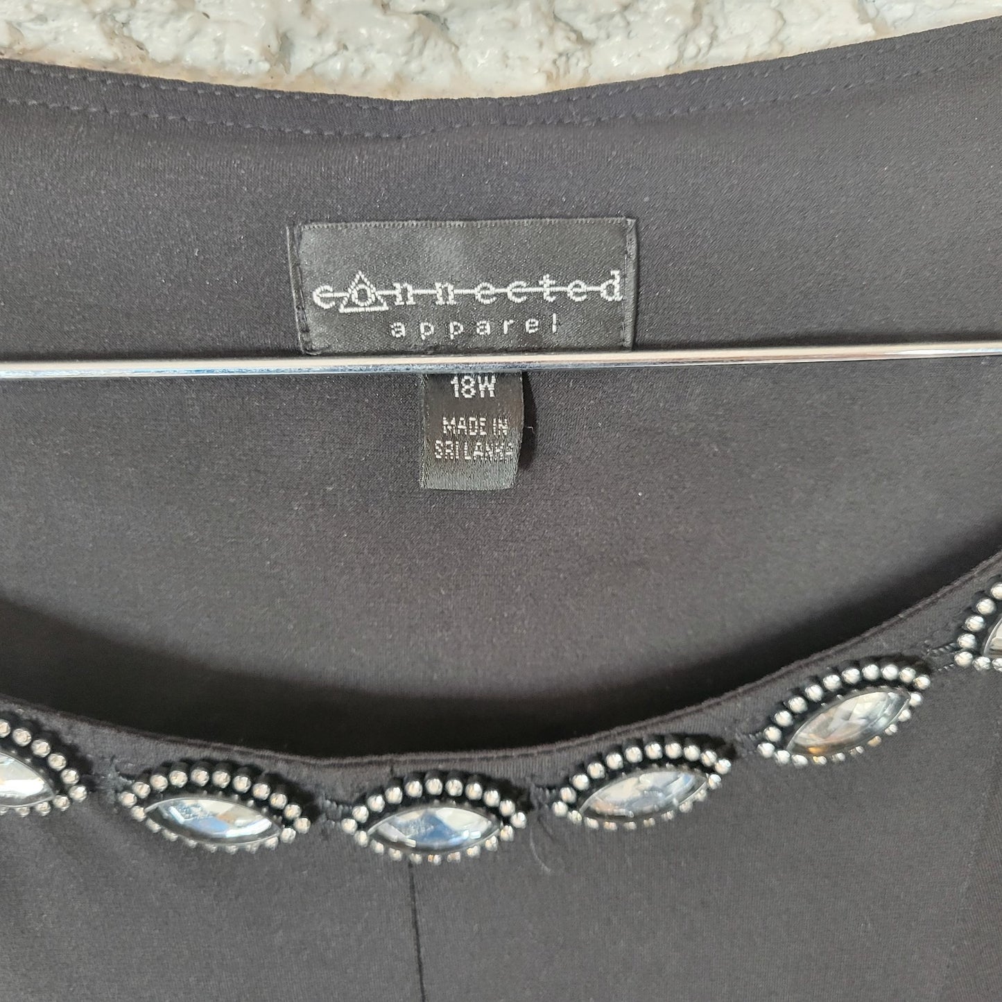 Connected Womens Dress 18W Plus Shift Sleeveless Black Poly Blend Beaded Office