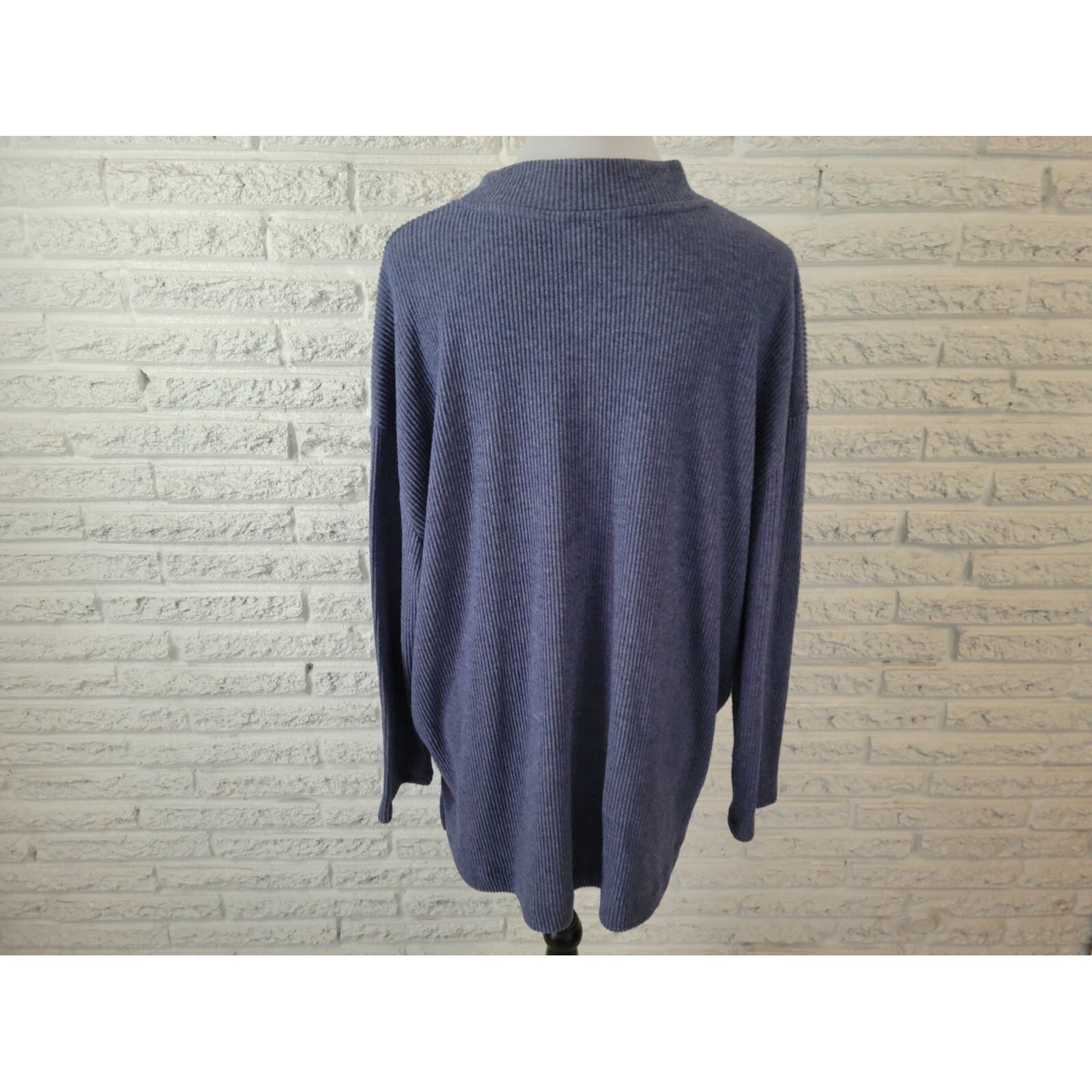 Terra Sky Women Sweater 2X Plus Pullover Asymmetric Keyhole Window Ribbed Blue