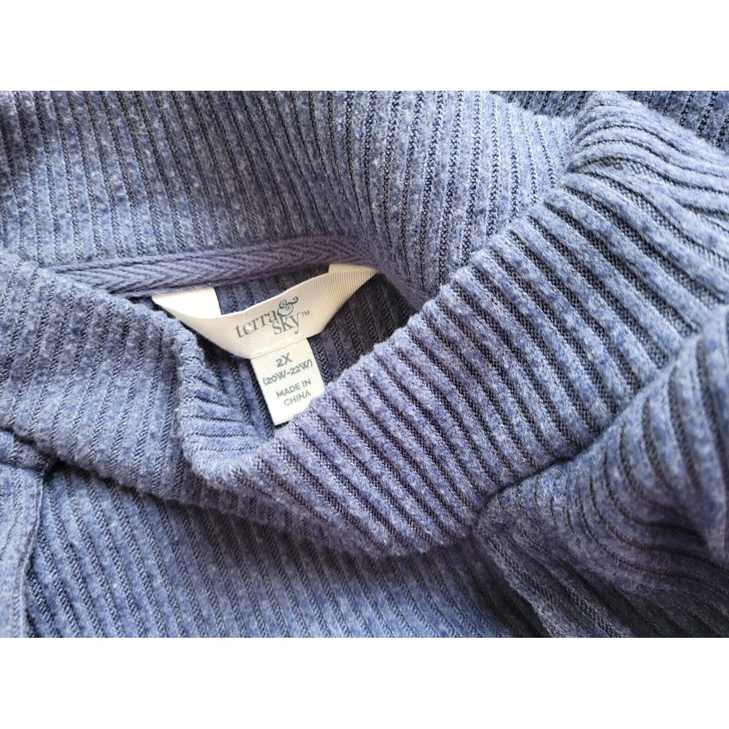 Terra Sky Women Sweater 2X Plus Pullover Asymmetric Keyhole Window Ribbed Blue