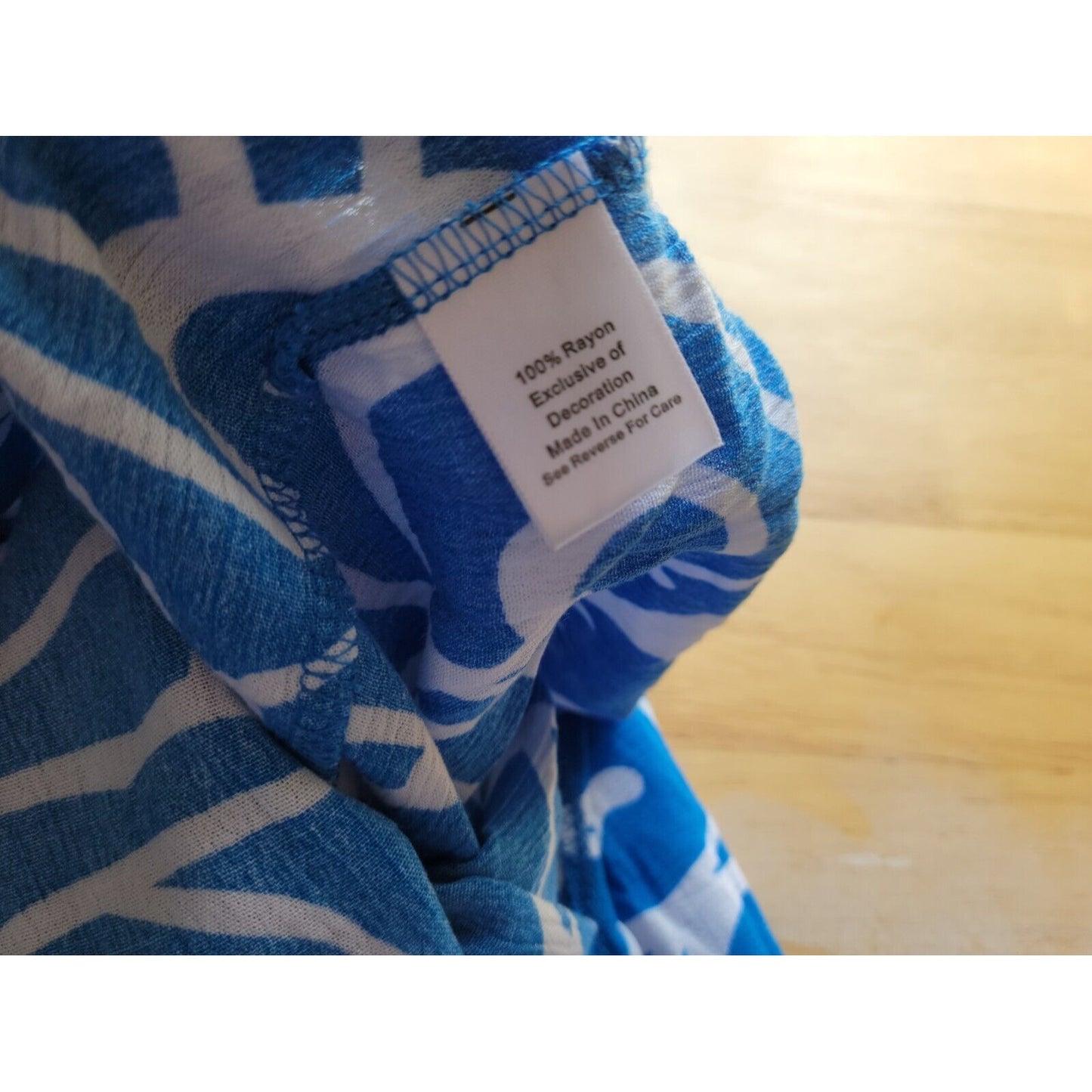 Coral Bay Womens Top 1X Plus Button Ruffle Short Sleeve Rayon Blue Geometric