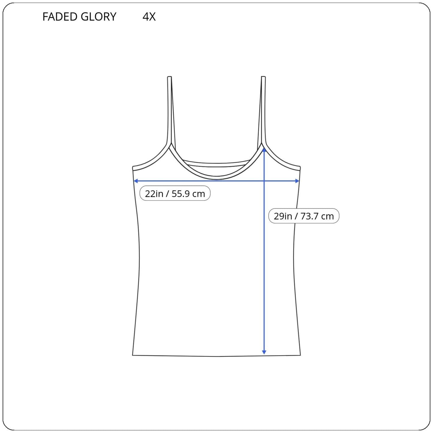 Faded Glory Womens Top 4X Camisole Pink Spaghetti Strap Stretchy Cotton Blend