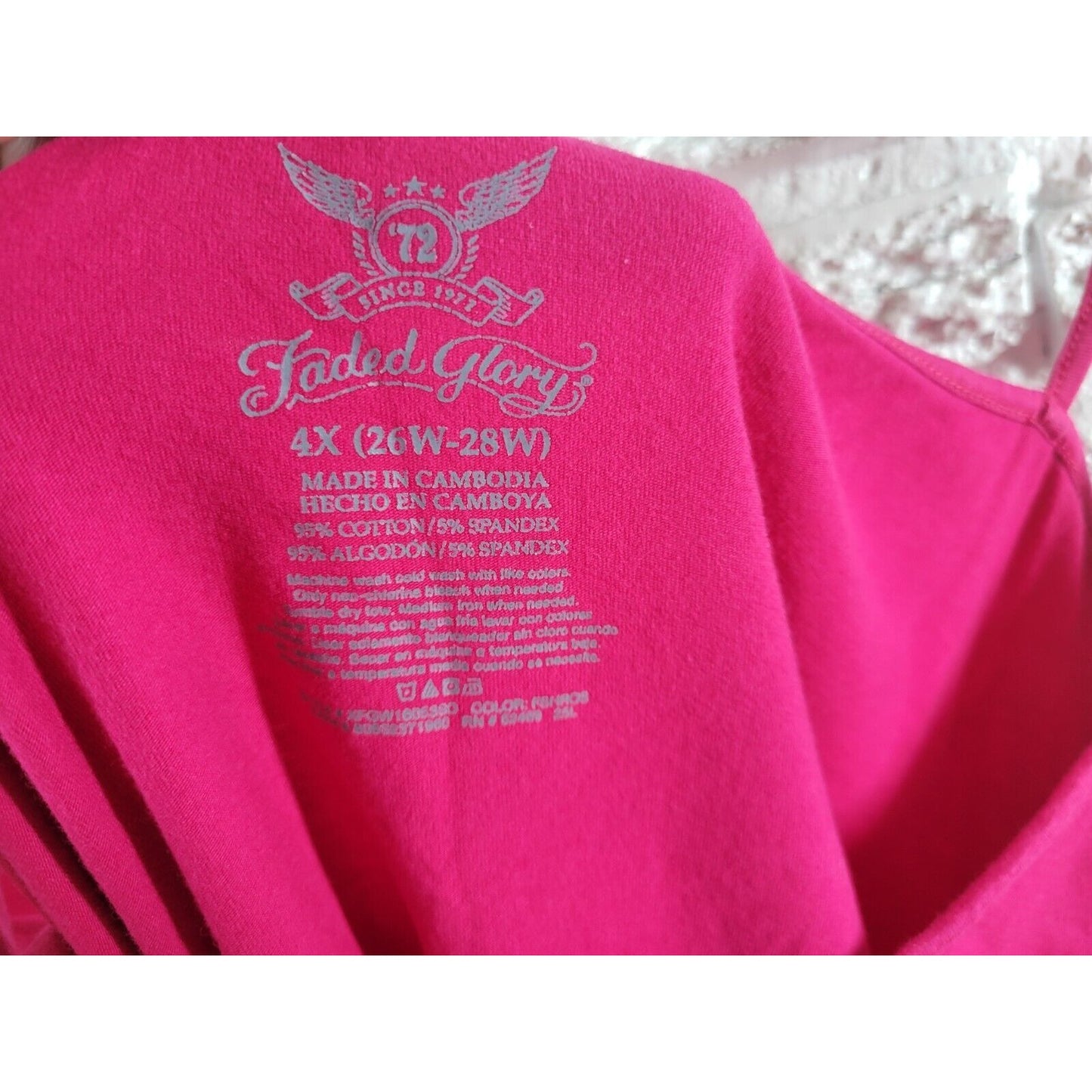 Faded Glory Womens Top 4X Camisole Pink Spaghetti Strap Stretchy Cotton Blend