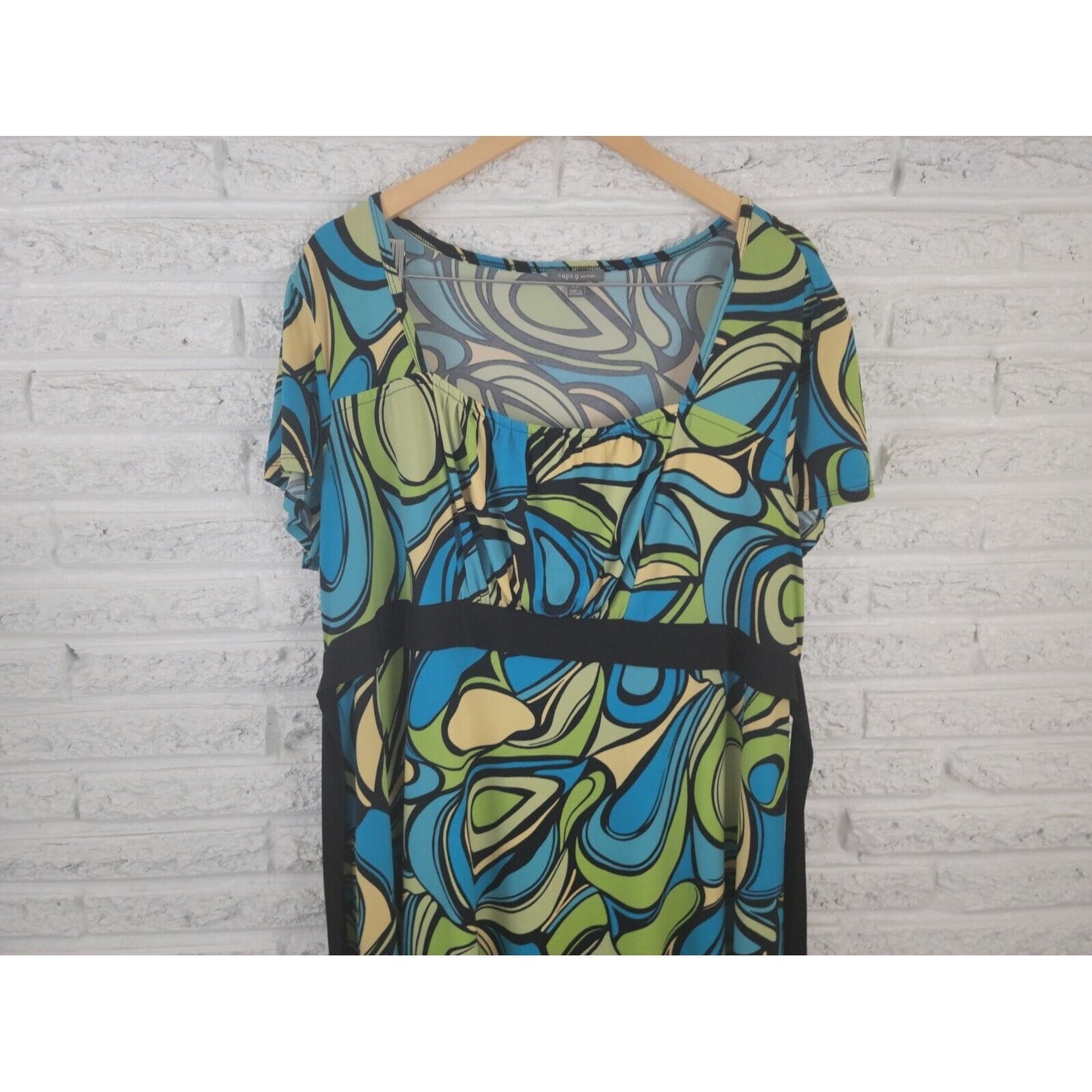 Apt 9 Women Dress 2X Plus Shirt Cap Sleeve Pullover Green Abstract Sash Office
