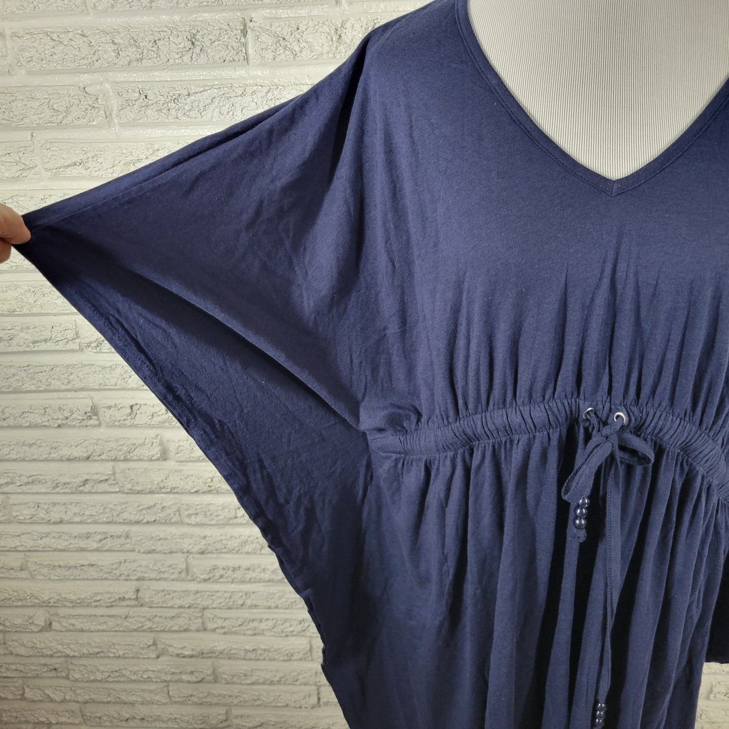 Swim 365 Womens Coverup 1X Plus Batwing Kimono Sleeve Blue Drawstring Comfy