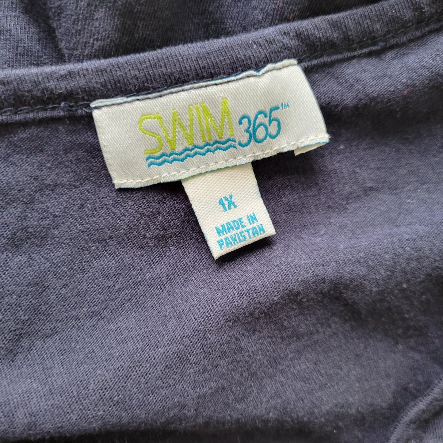 Swim 365 Womens Coverup 1X Plus Batwing Kimono Sleeve Blue Drawstring Comfy