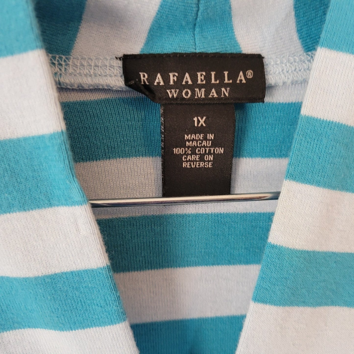 Rafaella Women Top 1X Plus Sleeveless Knit Blue White Stripe Cotton Comfy Casual