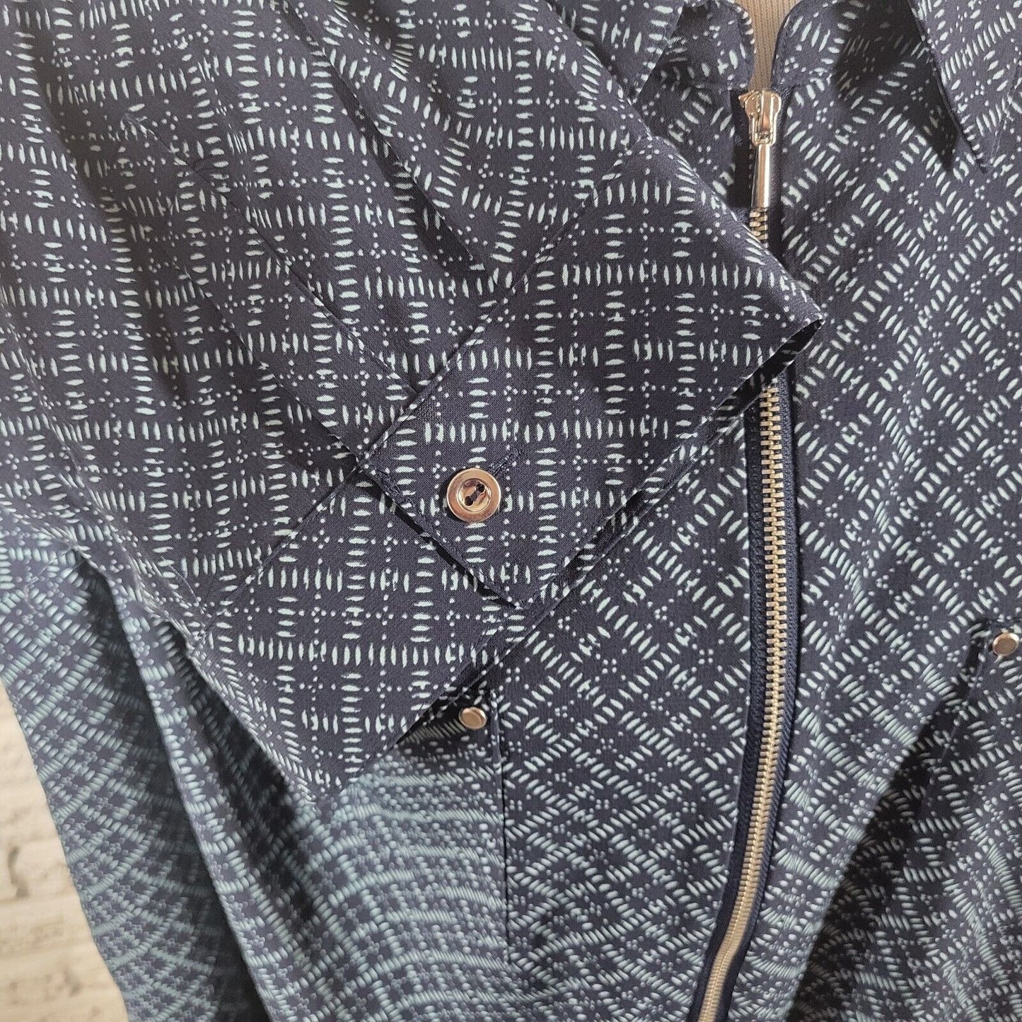 Catherines Women Top 2X Plus Tunic 3/4 Sleeve Blue Geometric Quarter Zip Pockets