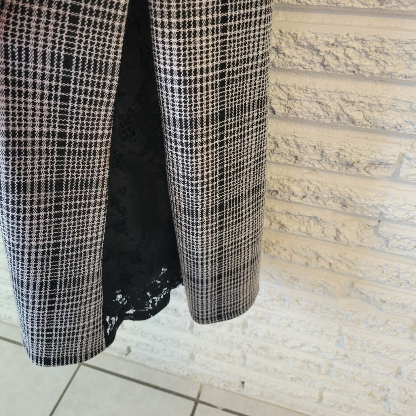 Roz Ali Womens Dress 18 Plus Sleeveless Fit Flare Black Plaid Lace Panels Zip