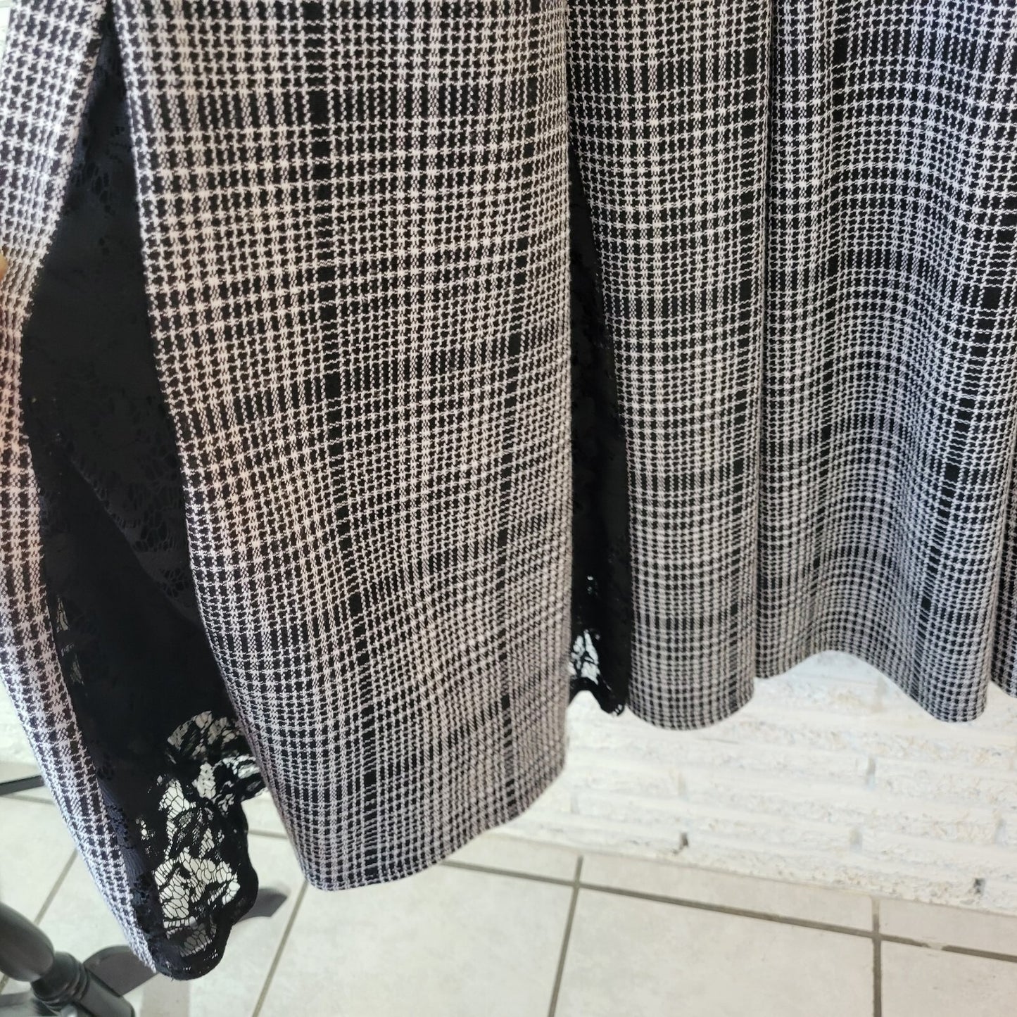 Roz Ali Womens Dress 18 Plus Sleeveless Fit Flare Black Plaid Lace Panels Zip