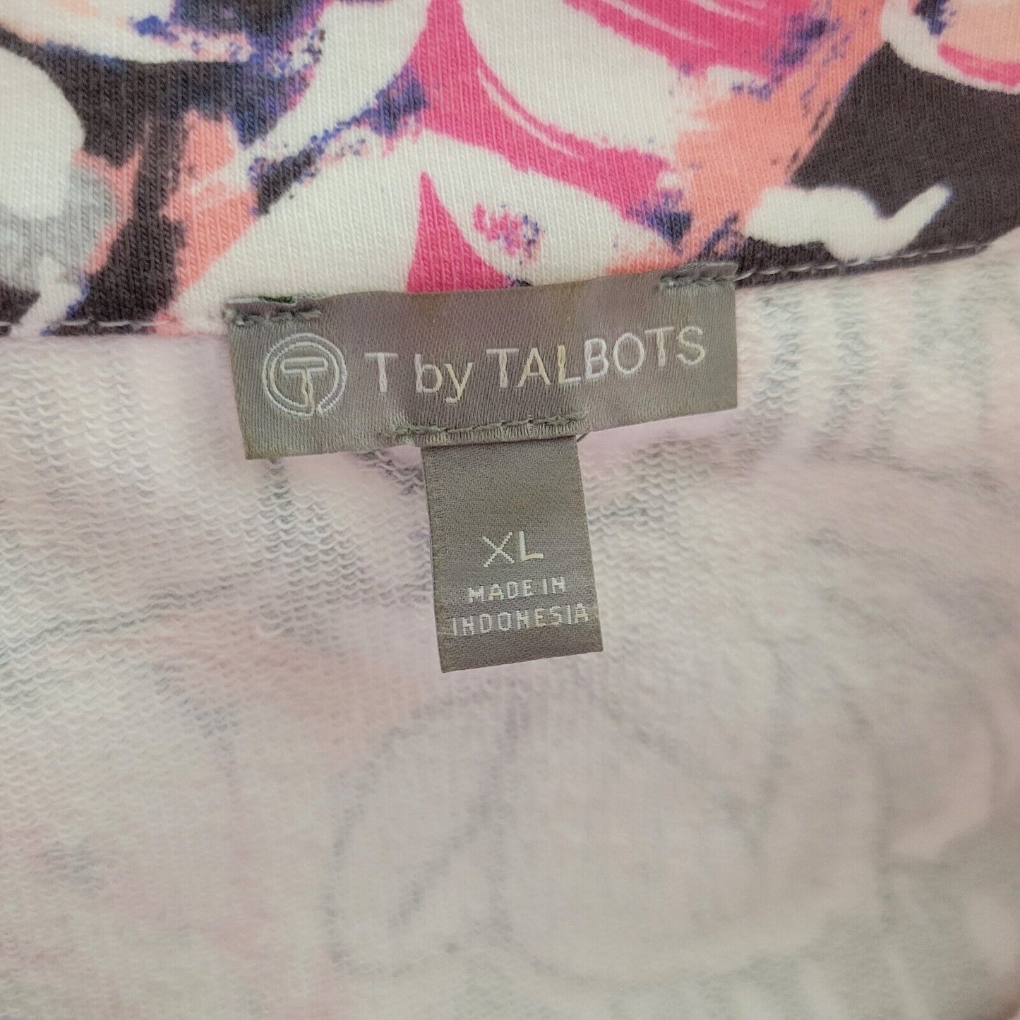 T by Talbots Womens Jacket XL Pink Blue Floral Pockets Quarter Zip Cotton Blend