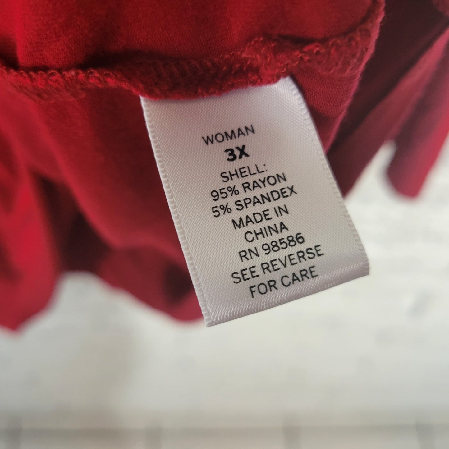 Dress Barn Womens Top 3X Plus 3/4 Sleeve Red Ruffle Rayon Blend Comfy Casual