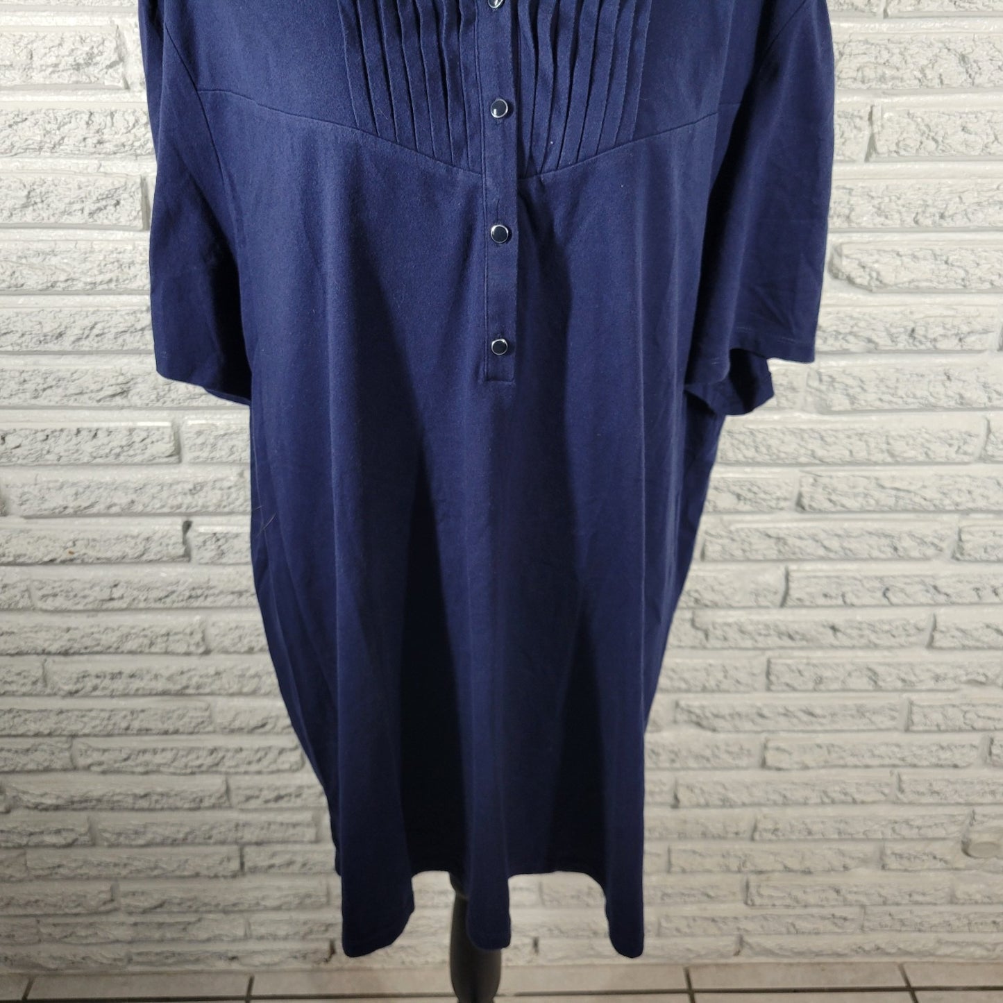 Liz Me Womens Top 2X Tunic Plus Short Sleeve Blue Buttons Cotton Blend Pintucked