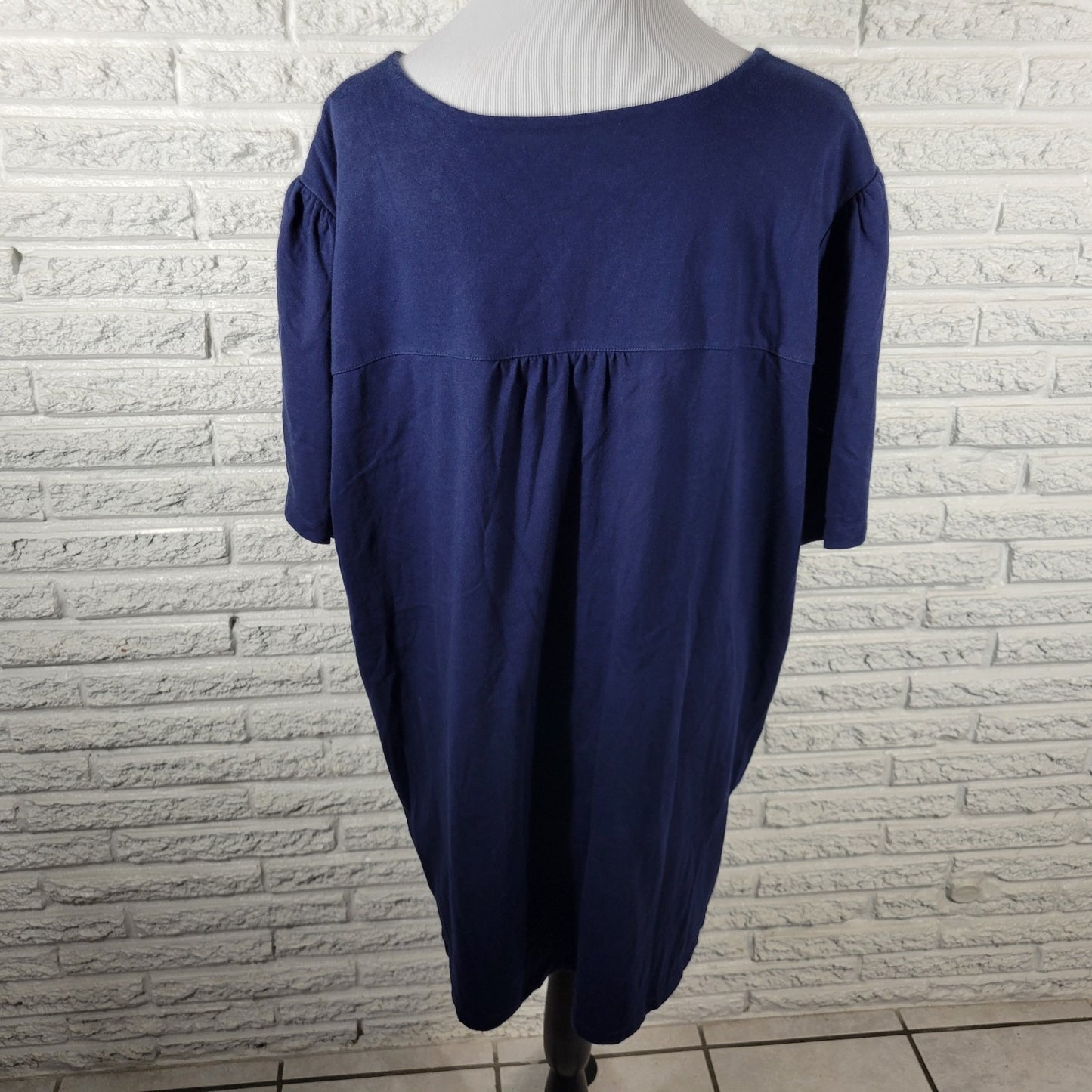 Liz Me Womens Top 2X Tunic Plus Short Sleeve Blue Buttons Cotton Blend Pintucked