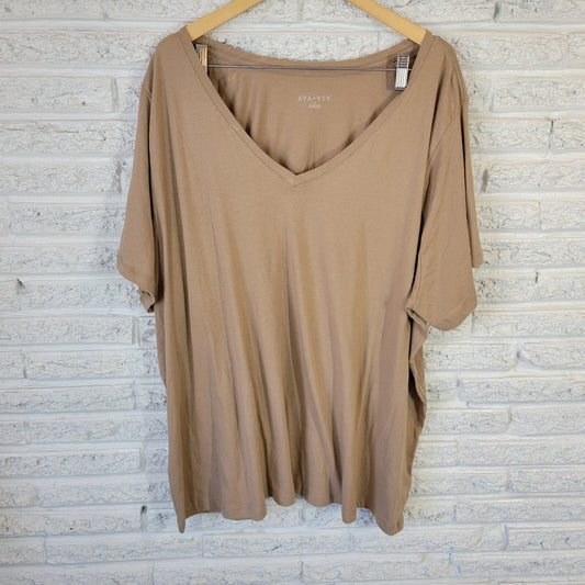 Ava Viv Womens Top 4X Plus Tee Short Sleeve Tan Lightweight Comfy Casual