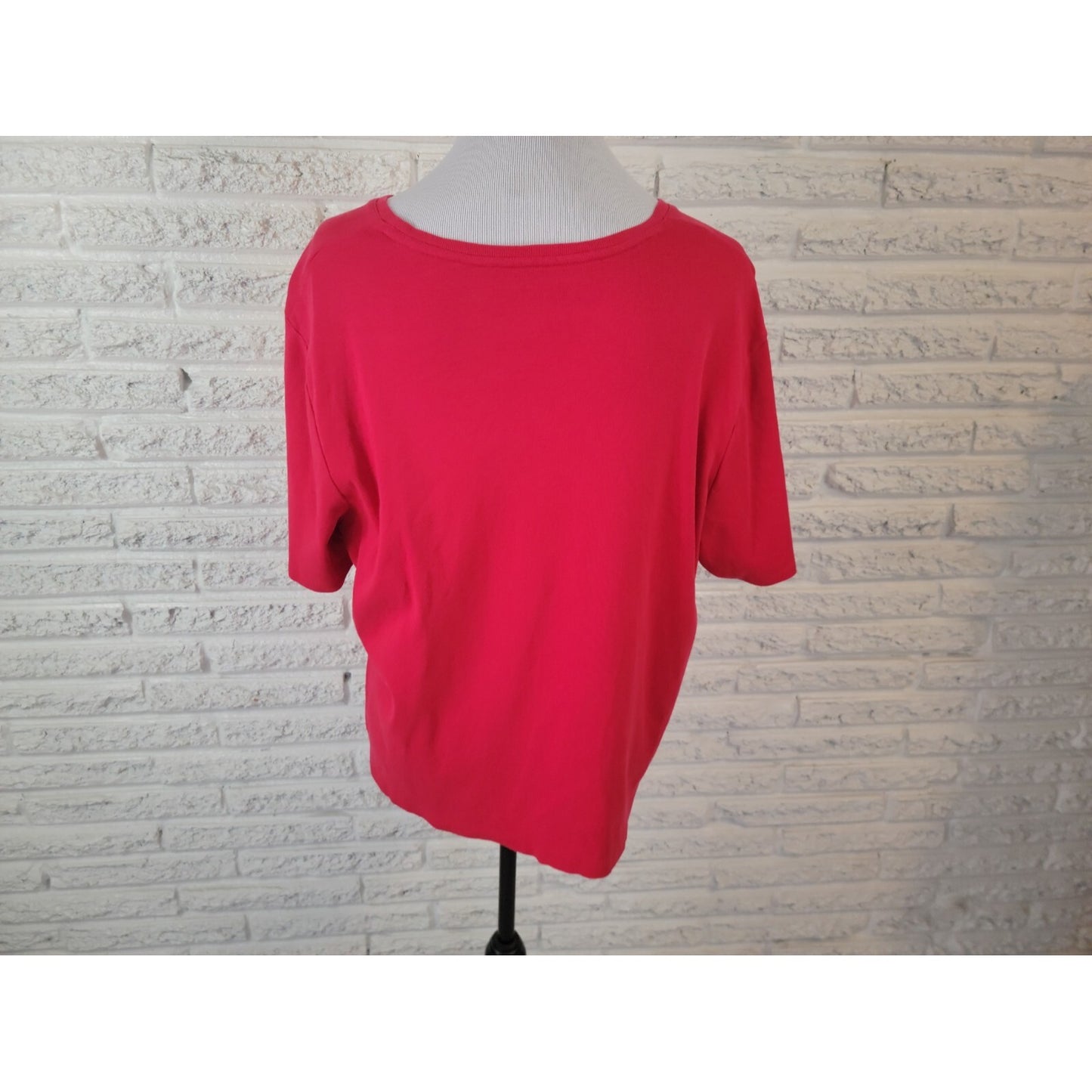 Christmas Bay Studio Women Top 2X Plus Short Sleeve Tree Cotton Rhinestone Red