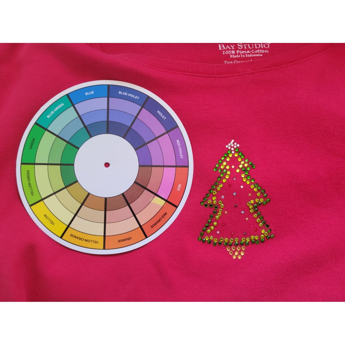 Christmas Bay Studio Women Top 2X Plus Short Sleeve Tree Cotton Rhinestone Red