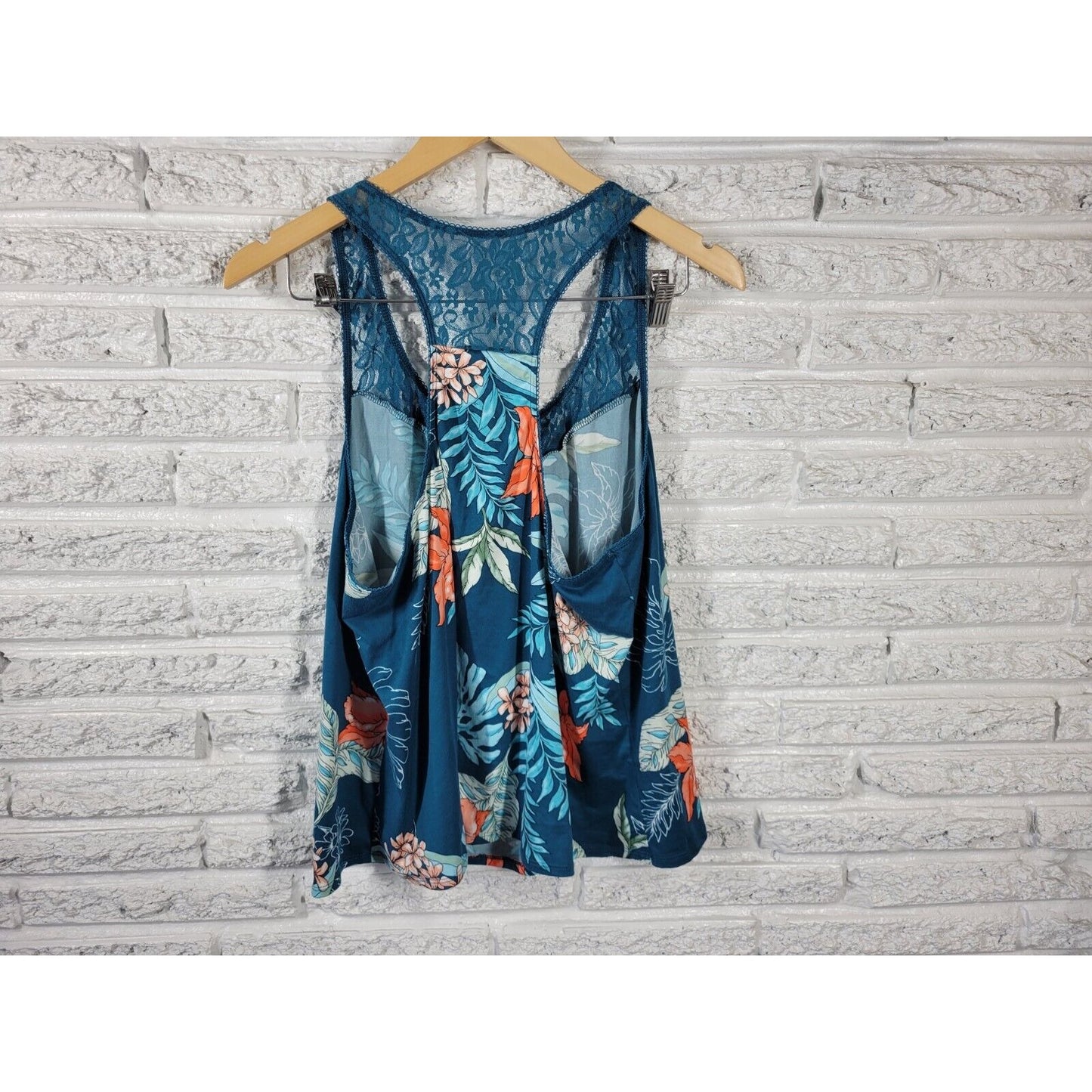 Apt 9 Women Top 1X Pajama Tank Racerback Lace Blue Floral Lightweight Poly Blend