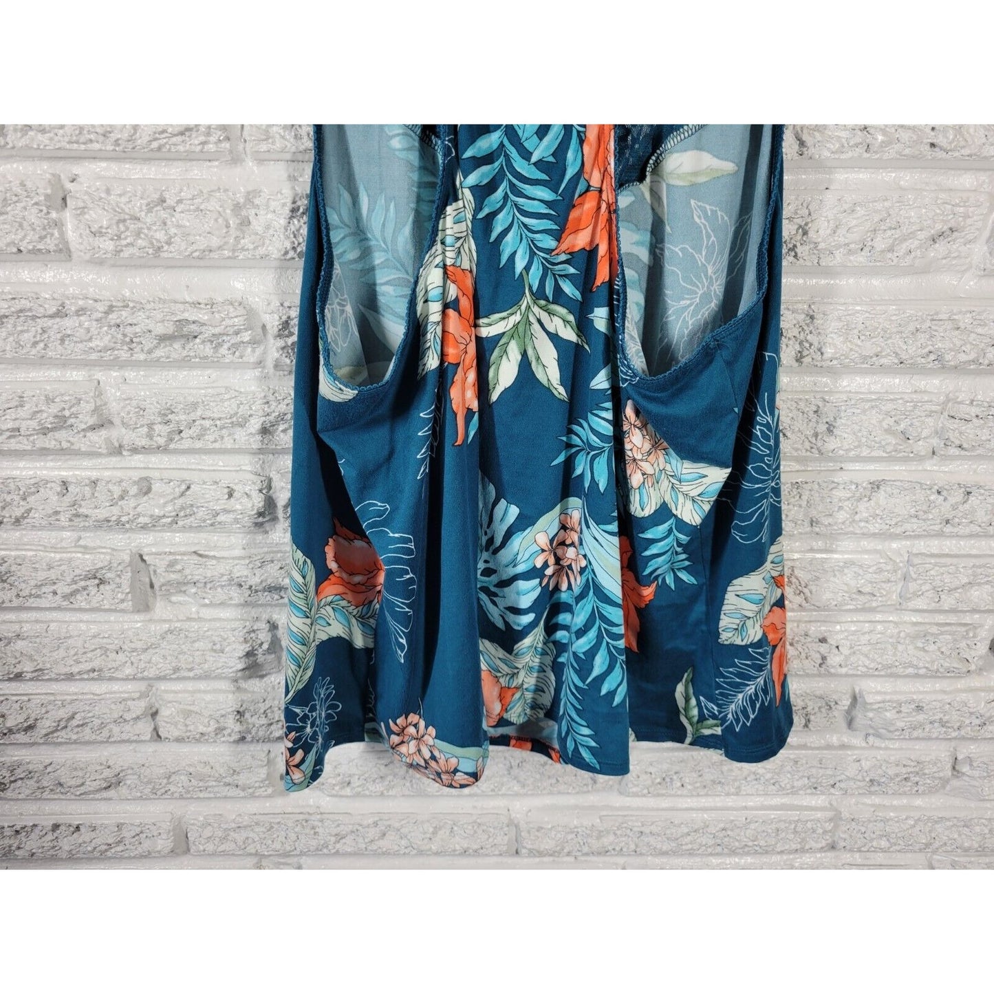 Apt 9 Women Top 1X Pajama Tank Racerback Lace Blue Floral Lightweight Poly Blend