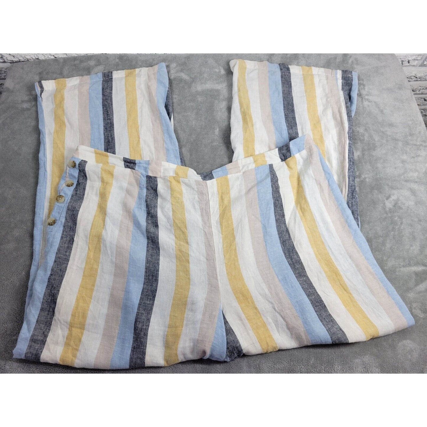 Cato Womens Pants 26W 28W Palazzo Pull On Gold Stripe Lightweight Linen Rayon