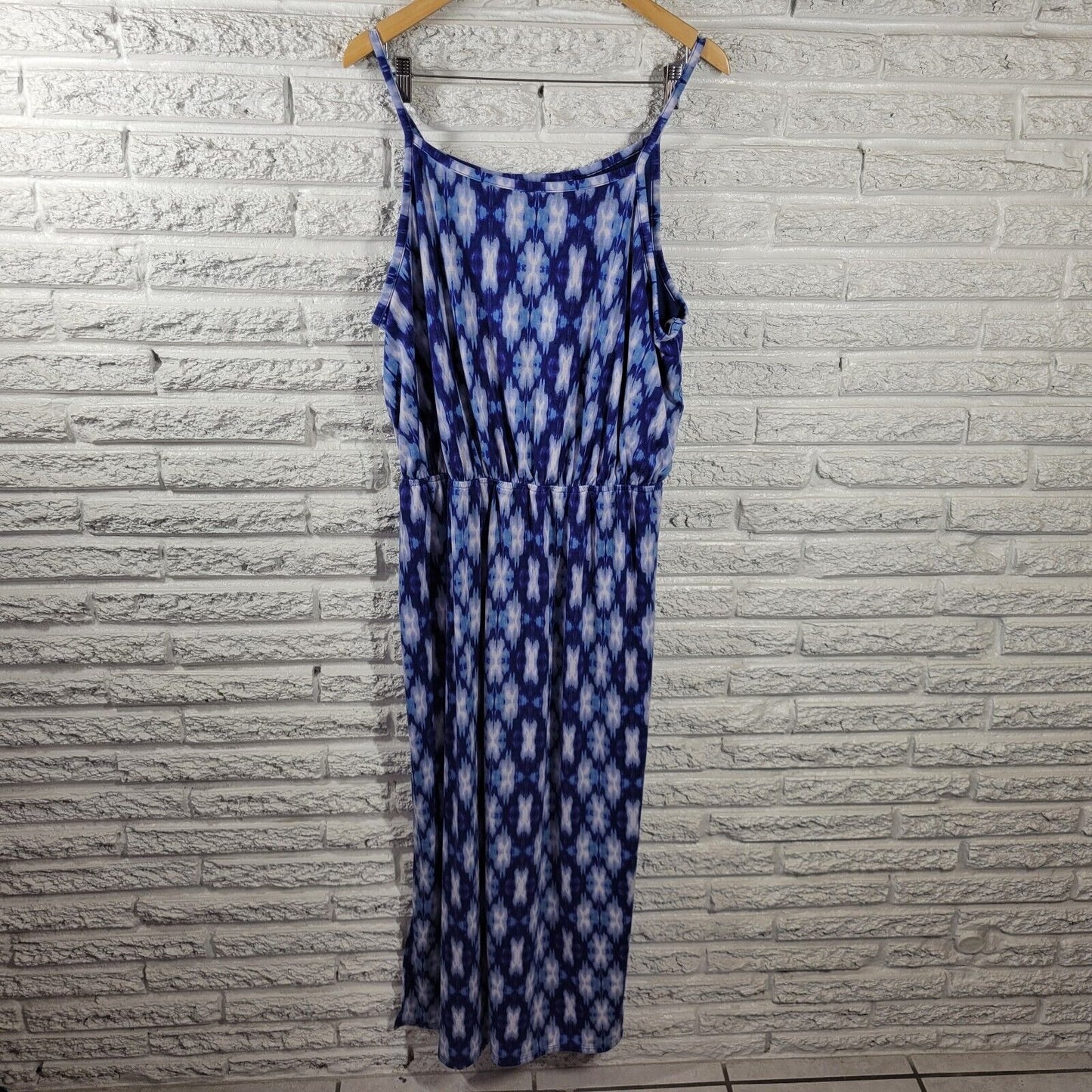 Faded Glory Women Dress 2X Plus Maxi Slip Sheath Blue Watercolor Spaghetti Strap