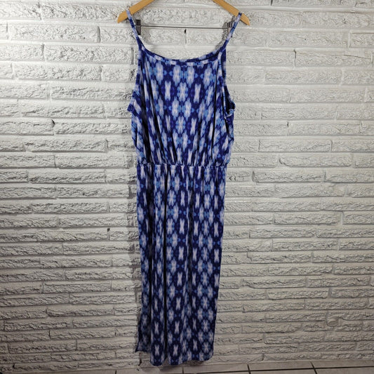 Faded Glory Women Dress 2X Plus Maxi Slip Sheath Blue Watercolor Spaghetti Strap