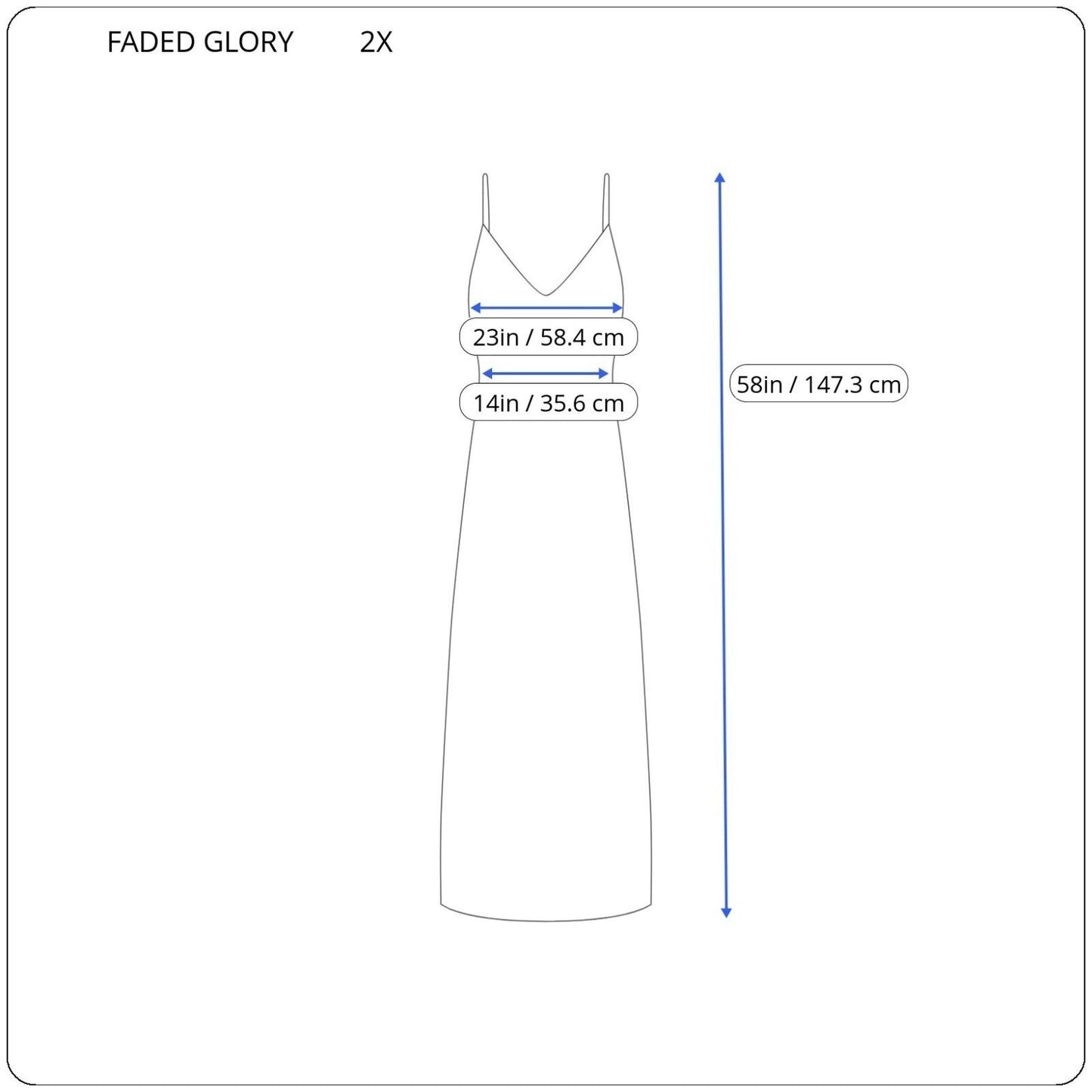 Faded Glory Women Dress 2X Plus Maxi Slip Sheath Blue Watercolor Spaghetti Strap