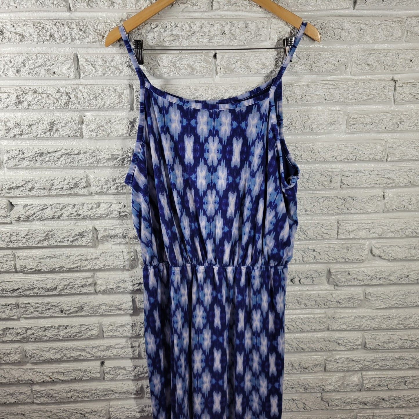 Faded Glory Women Dress 2X Plus Maxi Slip Sheath Blue Watercolor Spaghetti Strap