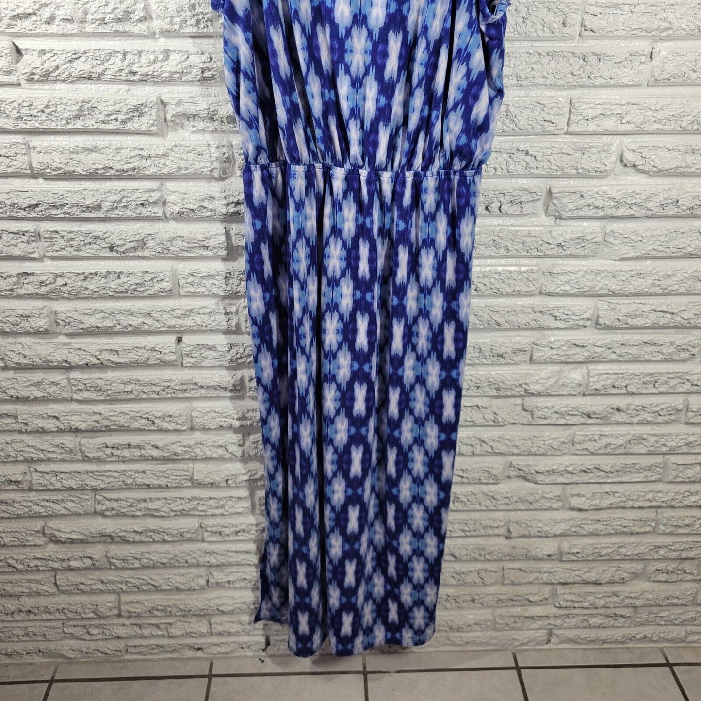 Faded Glory Women Dress 2X Plus Maxi Slip Sheath Blue Watercolor Spaghetti Strap
