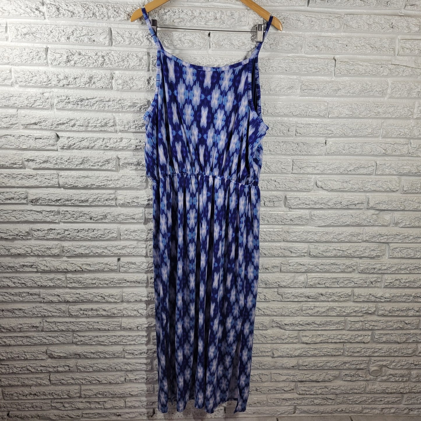 Faded Glory Women Dress 2X Plus Maxi Slip Sheath Blue Watercolor Spaghetti Strap