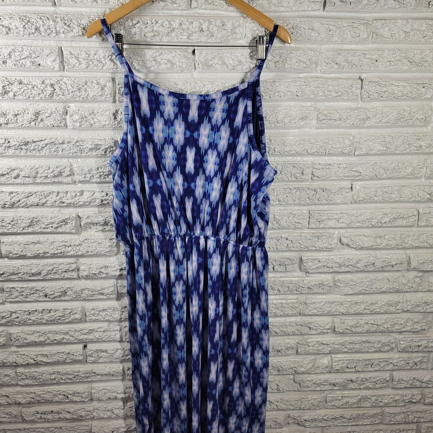 Faded Glory Women Dress 2X Plus Maxi Slip Sheath Blue Watercolor Spaghetti Strap