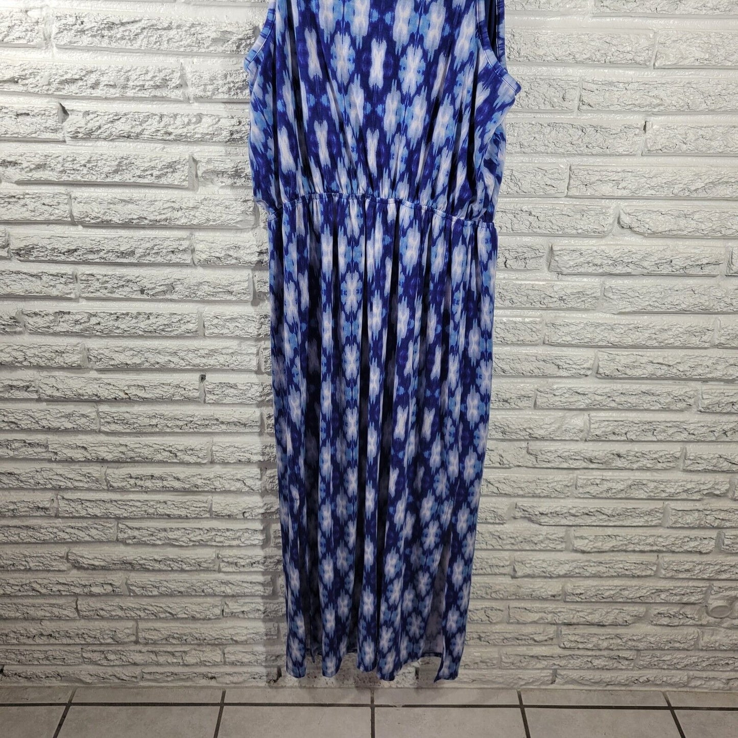 Faded Glory Women Dress 2X Plus Maxi Slip Sheath Blue Watercolor Spaghetti Strap