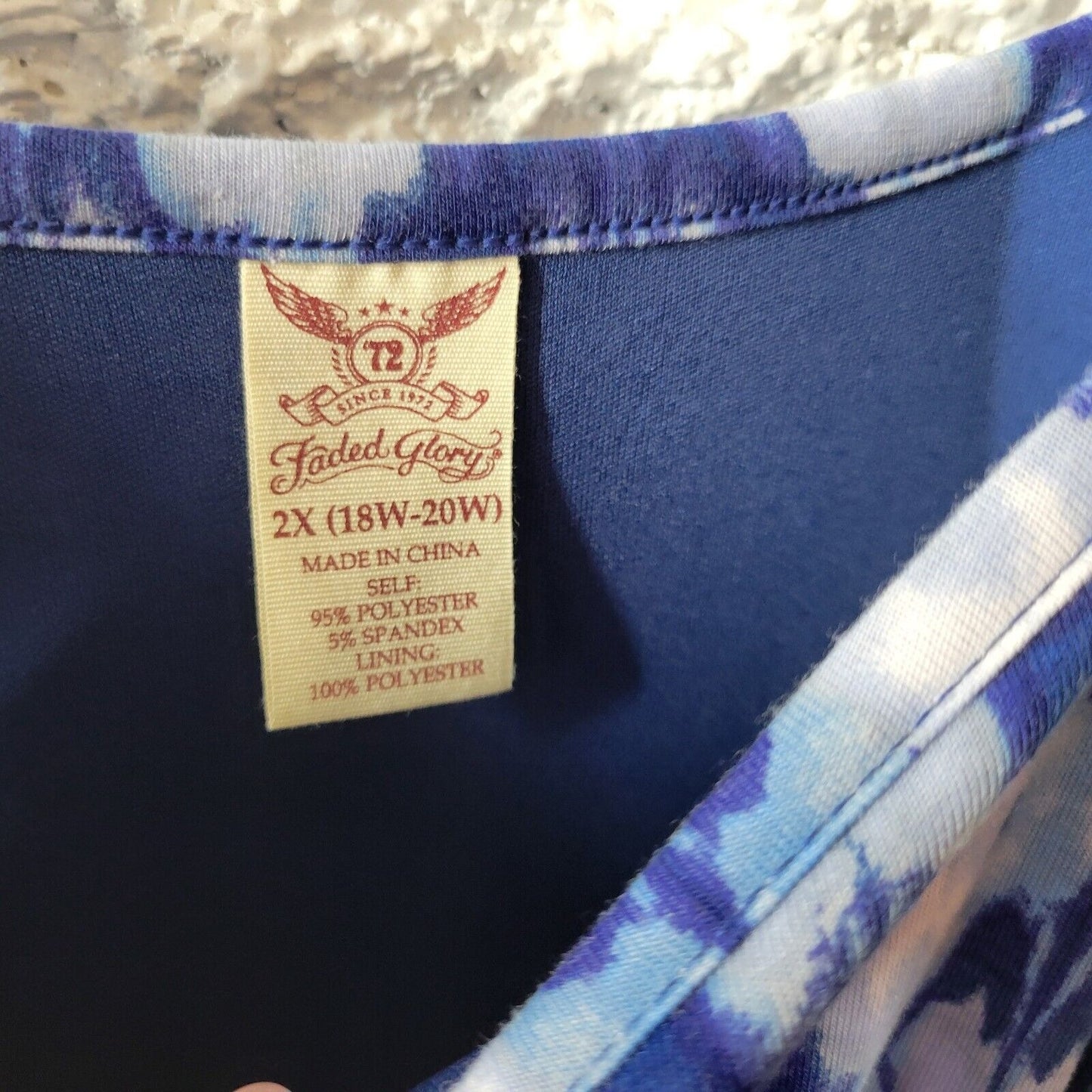 Faded Glory Women Dress 2X Plus Maxi Slip Sheath Blue Watercolor Spaghetti Strap