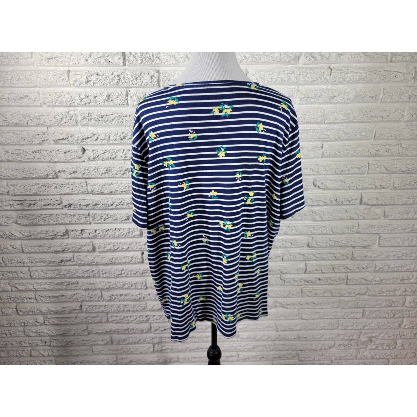 Croft Barrow Womens Top 3X Plus Tee Short Sleeve Blue Floral Stripe Cotton