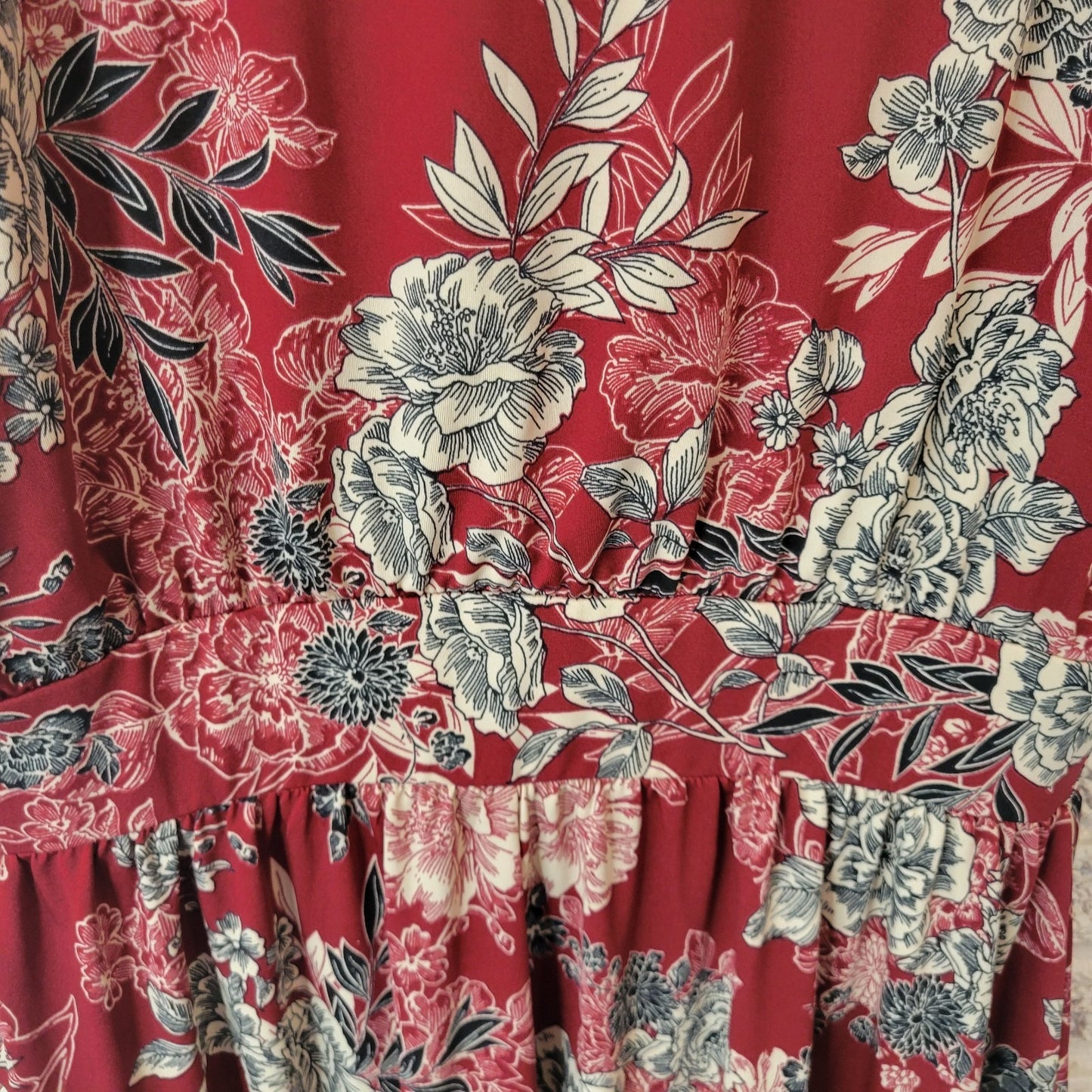 Meri Skye Womens Dress 2X Plus Sleeveless Sheath Burgundy Floral Midi Poly Blend