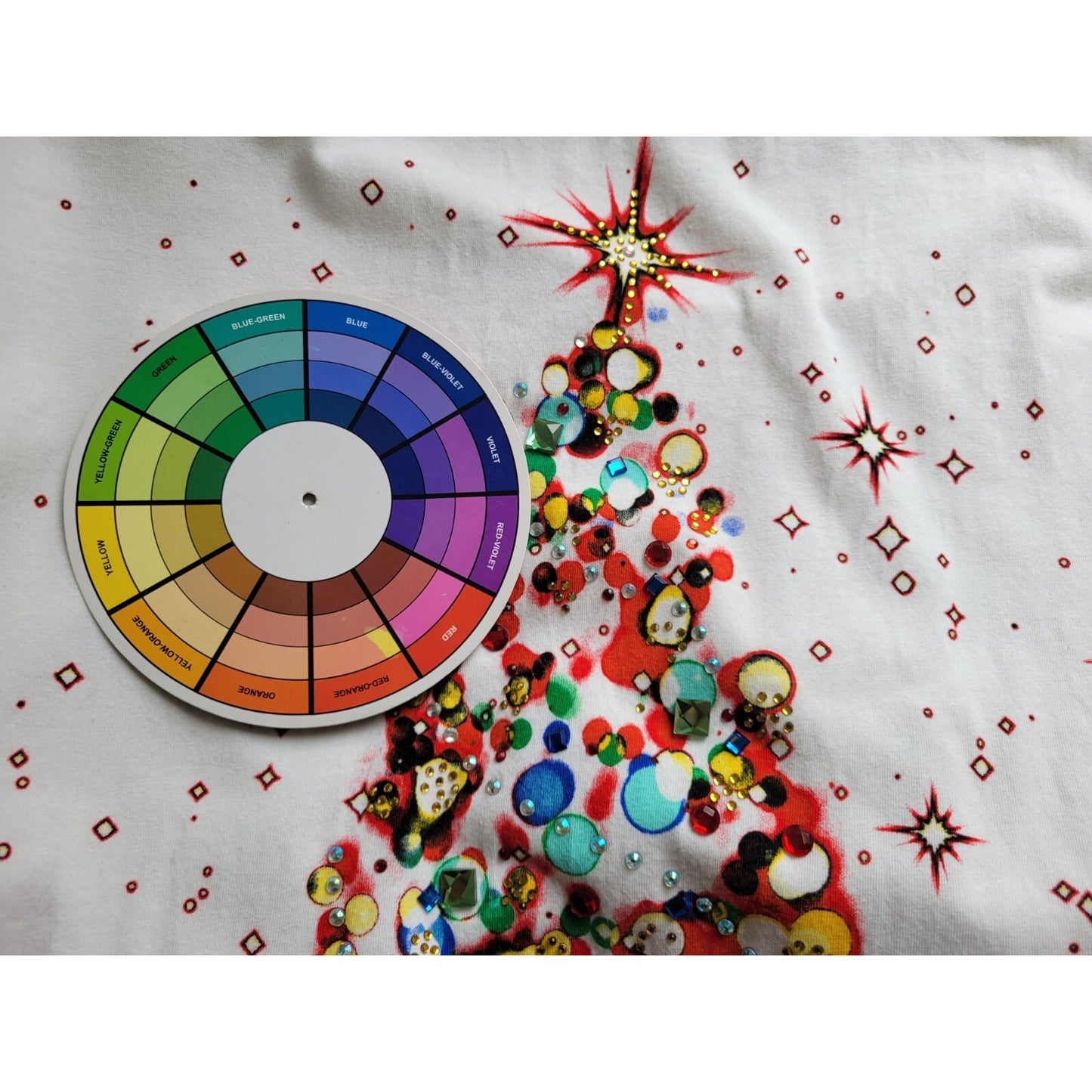 Christmas Onque Casuals Womens Top 2X Plus Tee 3/4 Sleeve Rhinestones Tree White