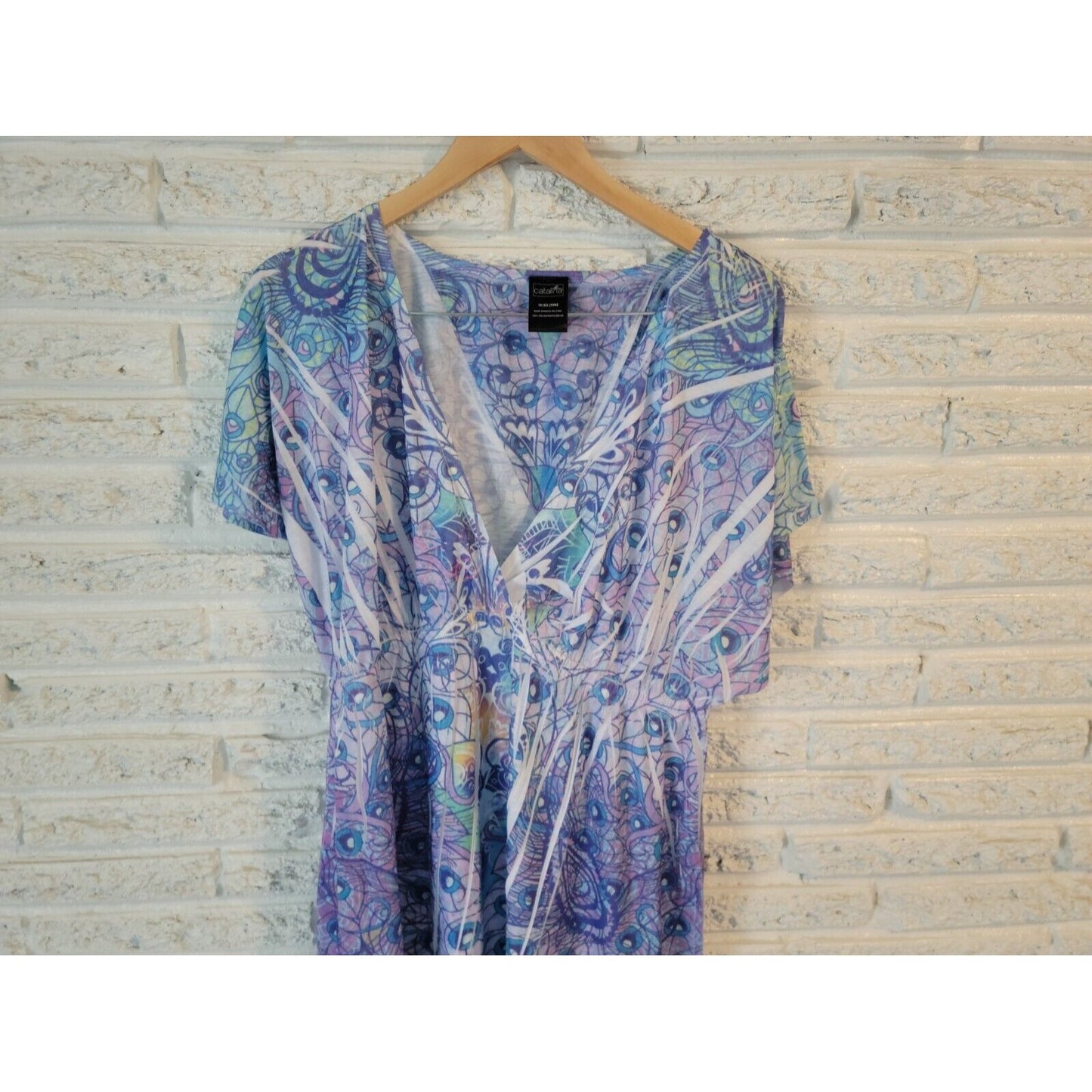 Catalina Womens Swim Coverup 1X Plus Batwing Sleeve Sublimation Blue Geometric