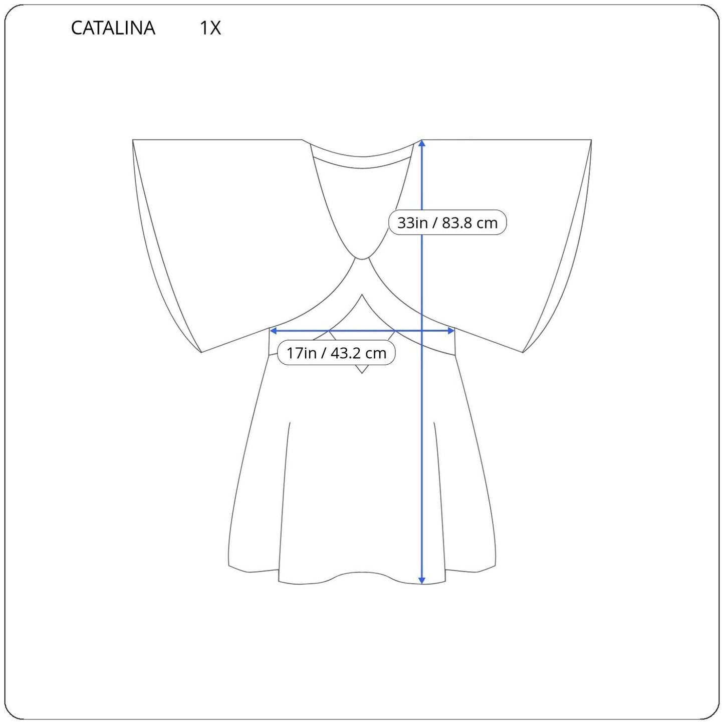 Catalina Womens Swim Coverup 1X Plus Batwing Sleeve Sublimation Blue Geometric