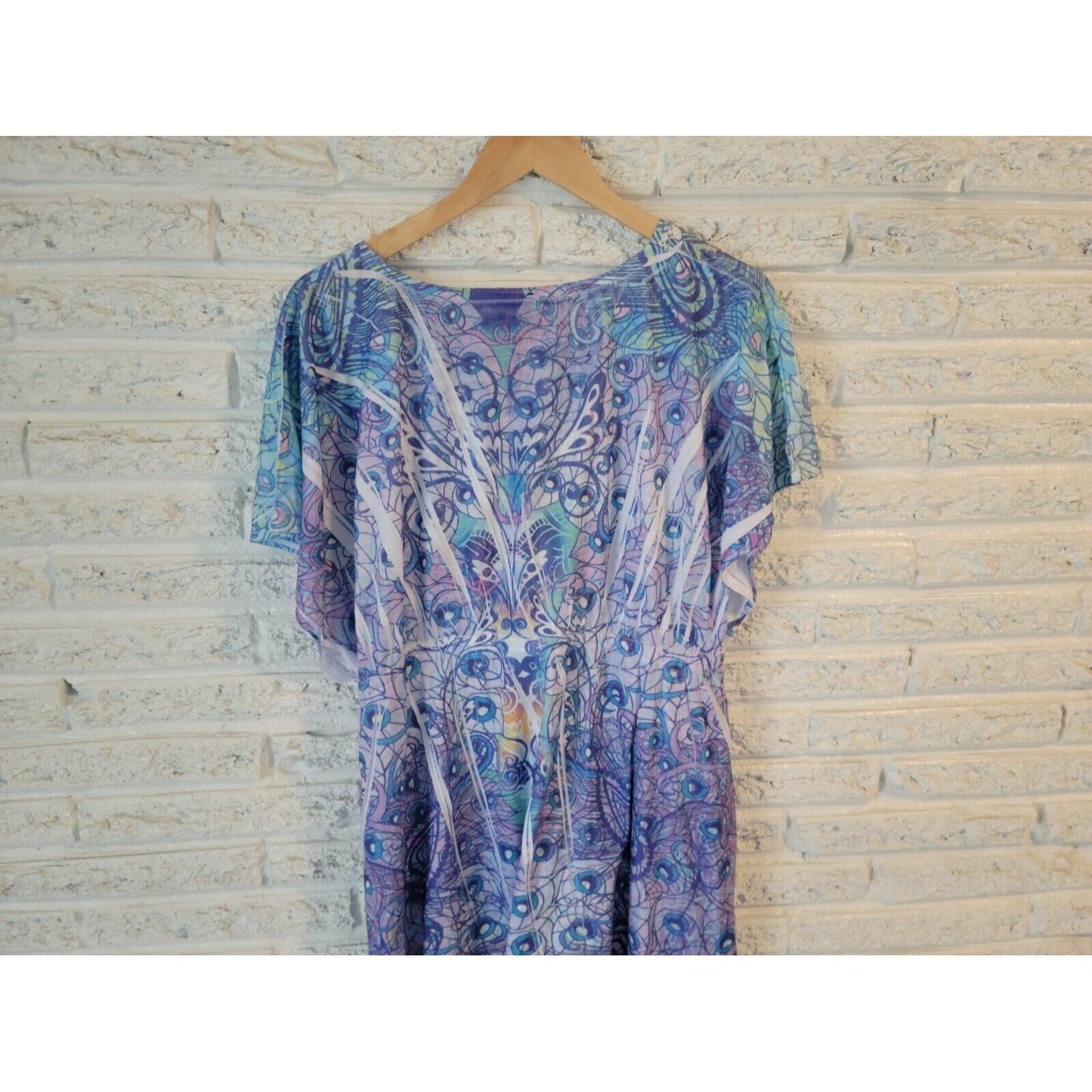 Catalina Womens Swim Coverup 1X Plus Batwing Sleeve Sublimation Blue Geometric