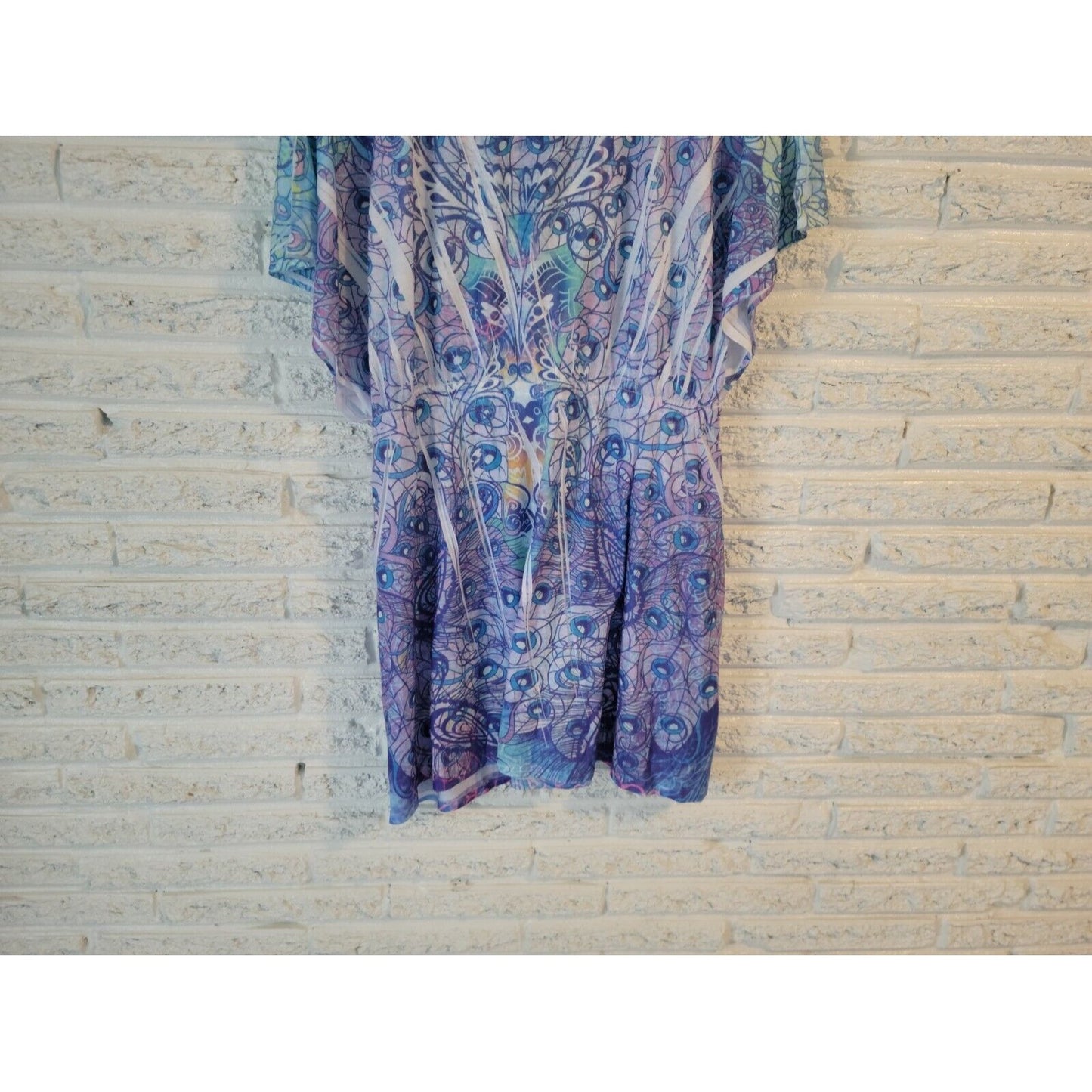 Catalina Womens Swim Coverup 1X Plus Batwing Sleeve Sublimation Blue Geometric