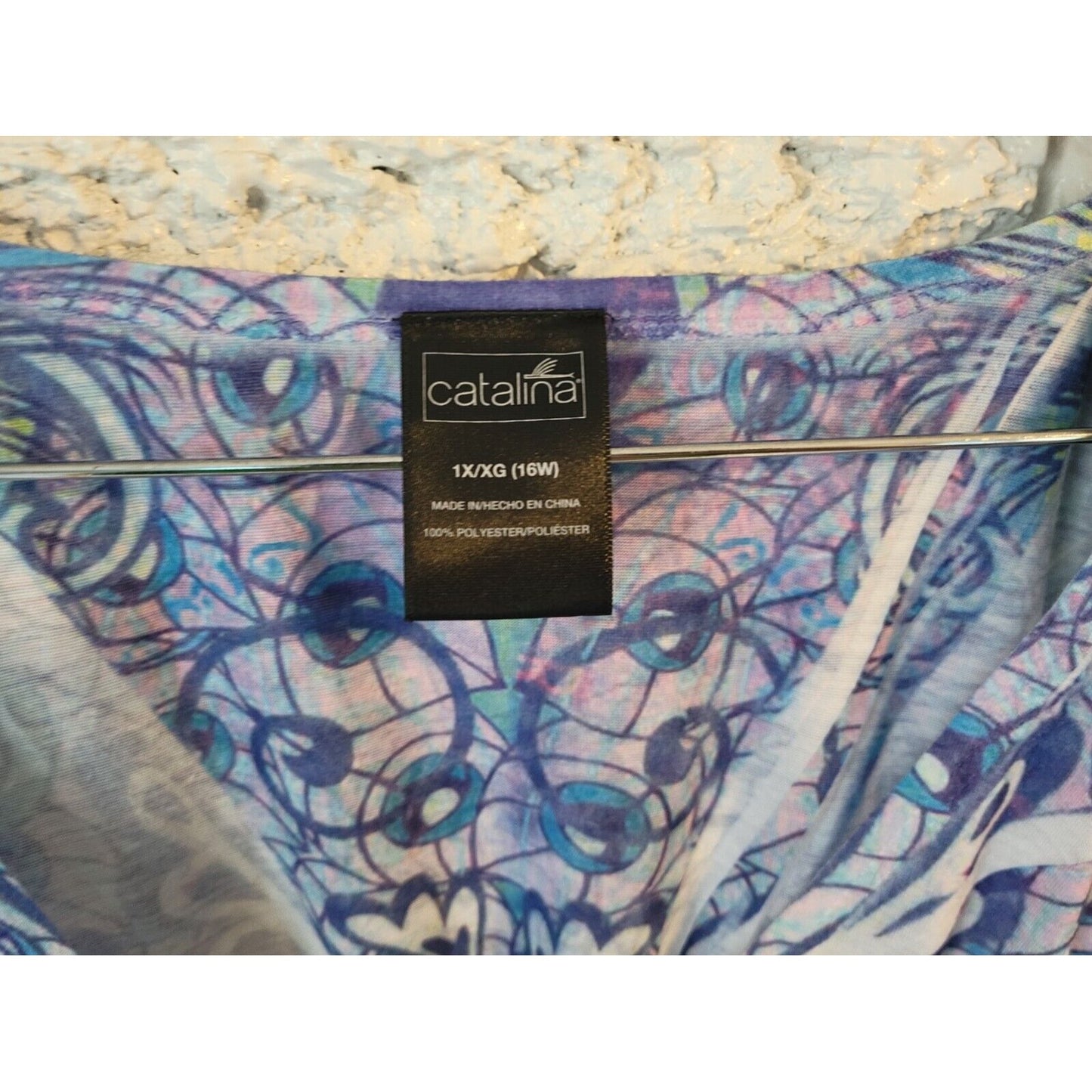 Catalina Womens Swim Coverup 1X Plus Batwing Sleeve Sublimation Blue Geometric