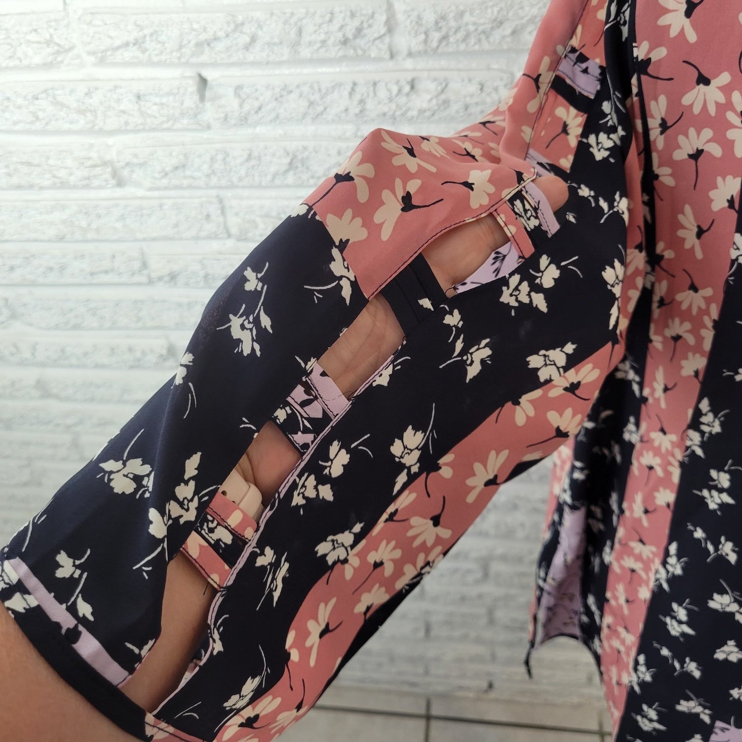 Cato Est 1946 Womens Top 14W 16W Plus 3/4 Open Sleeve Pink Floral Semi Sheer